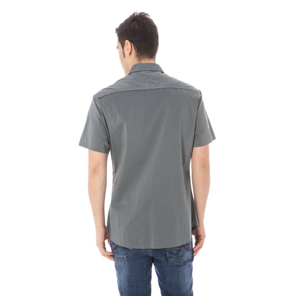 "Gray Cotton Men's Shirt with Italian Collar" - ventzia