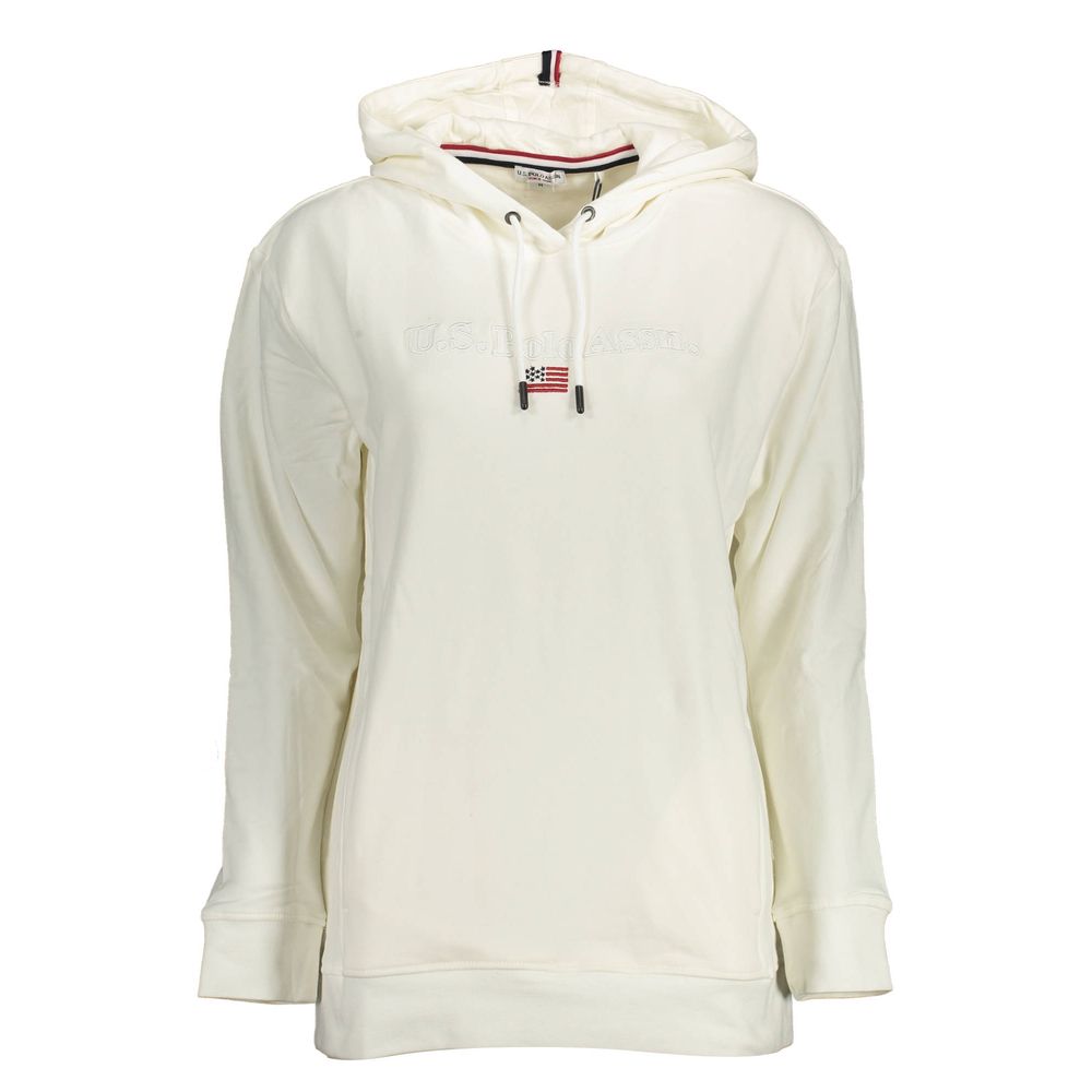 White Cotton Women Sweater with Hood and Pockets - ventzia