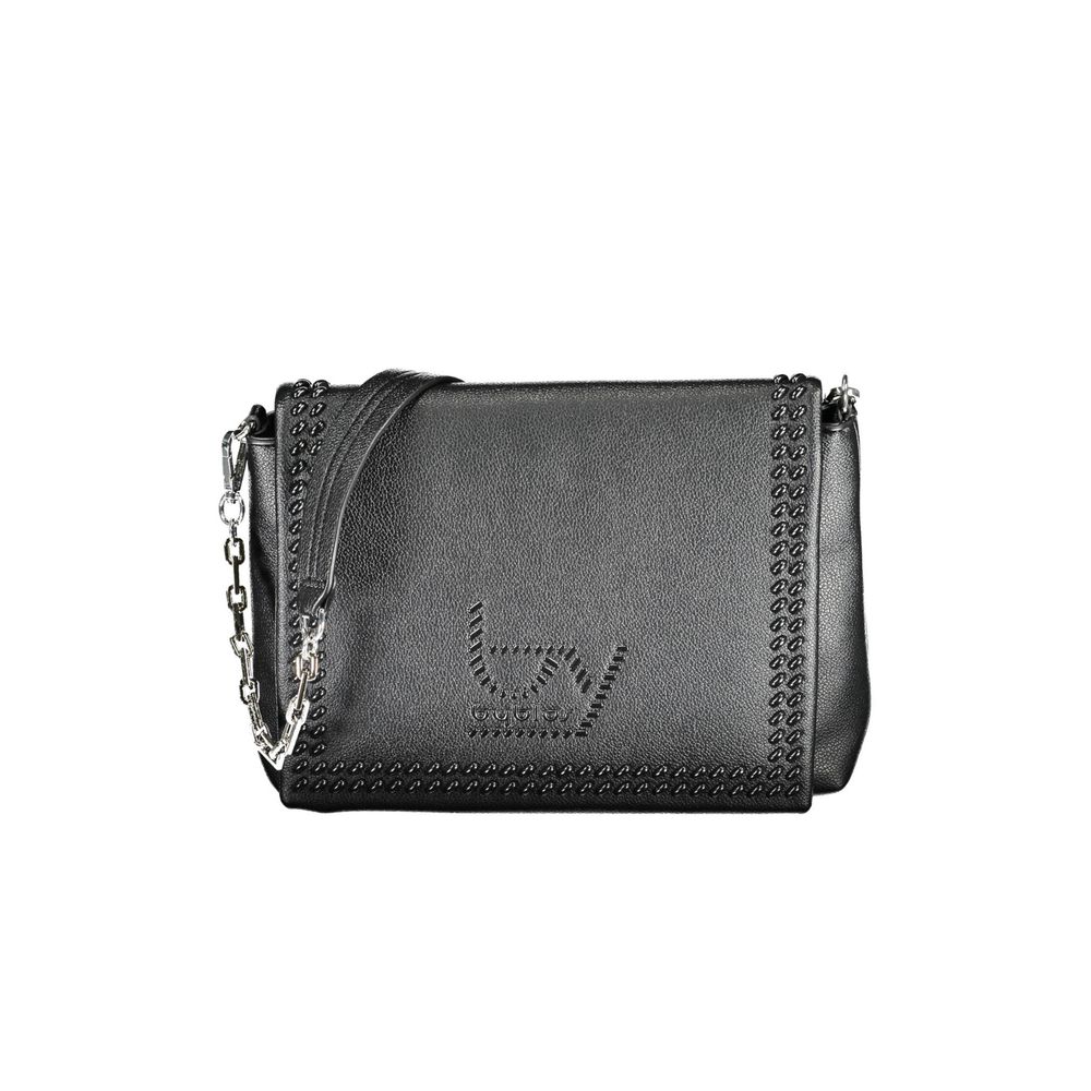 Black Polyurethane Women's Shoulder Bag - ventzia