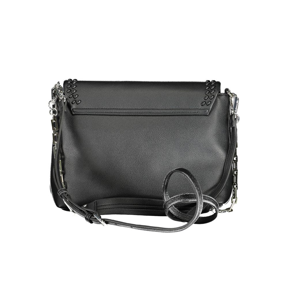 Black Polyurethane Women's Shoulder Bag - ventzia
