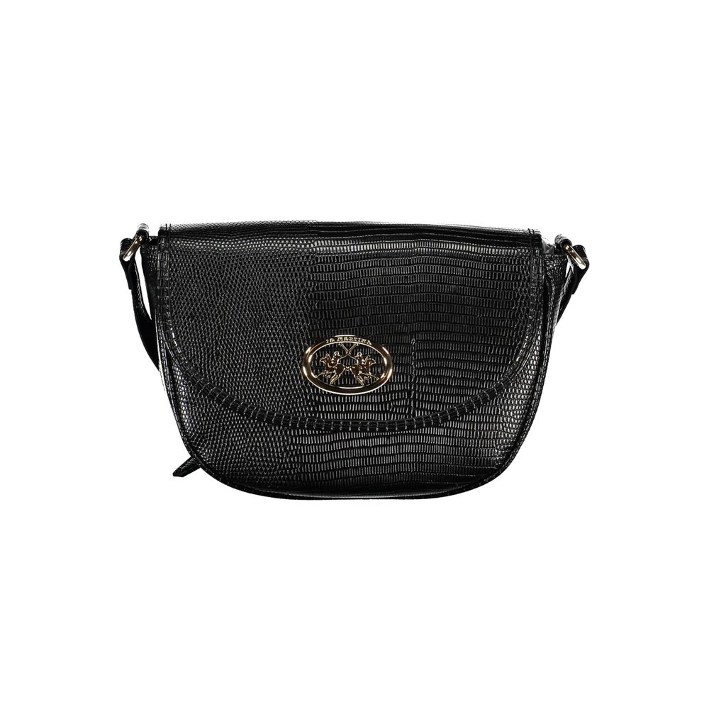 Black Polyurethane Women's Shoulder Bag - ventzia