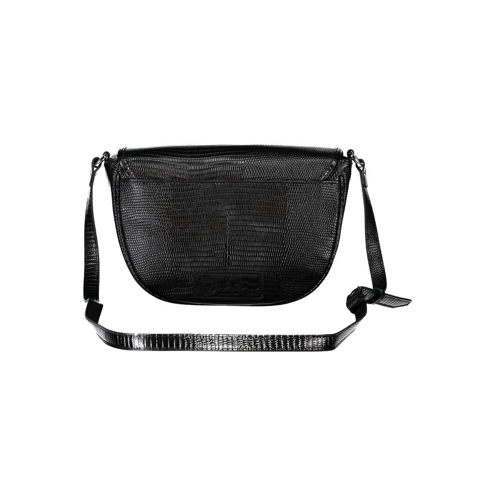 Black Polyurethane Women's Shoulder Bag - ventzia
