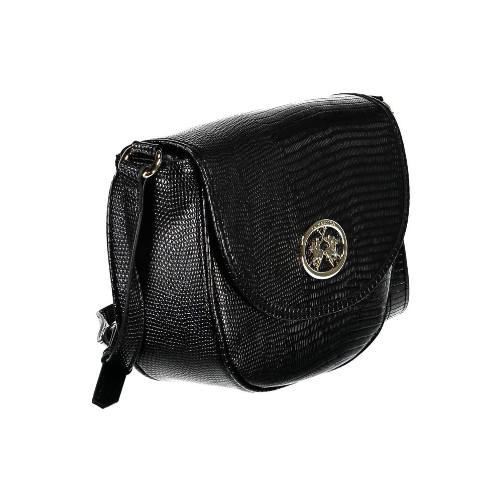 Black Polyurethane Women's Shoulder Bag - ventzia