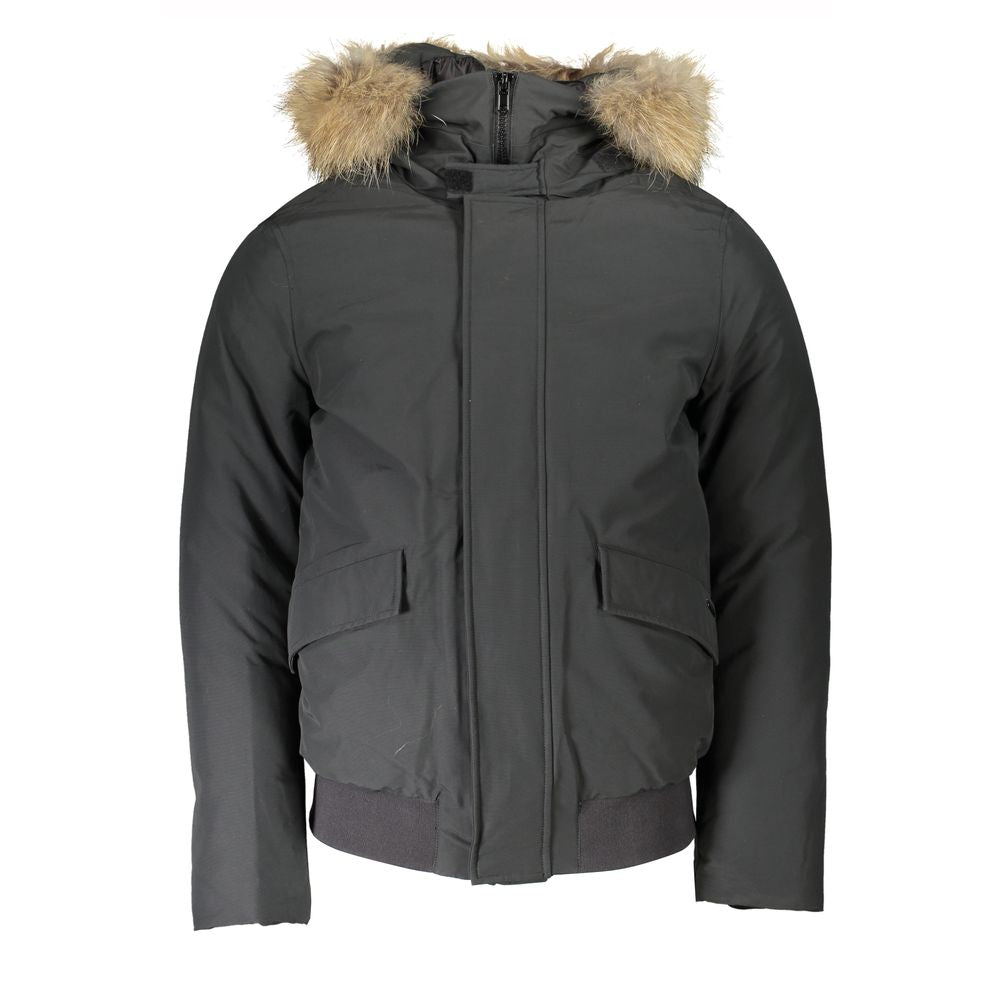 Gray Cotton Men Jacket with Hood and Removable Fur - ventzia