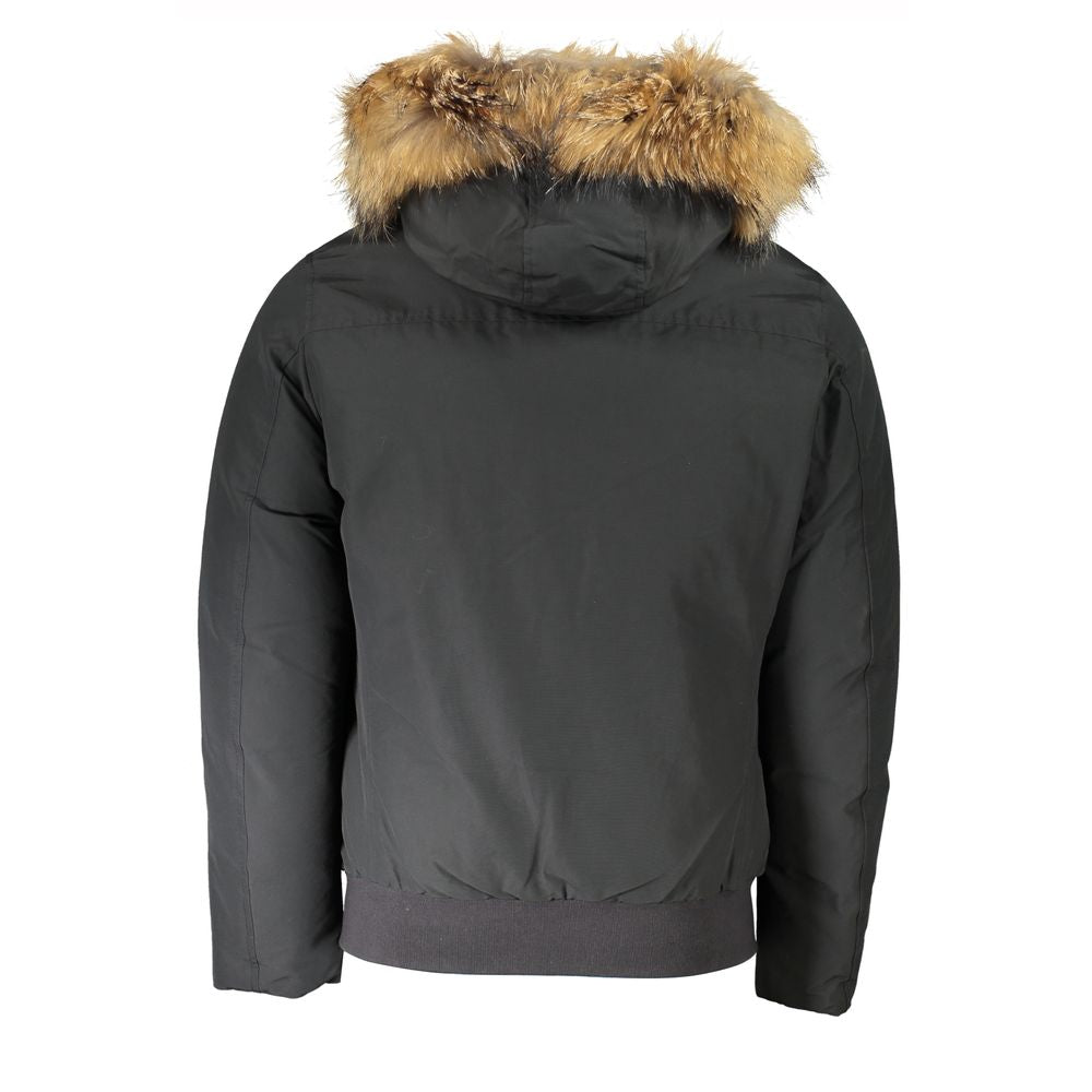 Gray Cotton Men Jacket with Hood and Removable Fur - ventzia