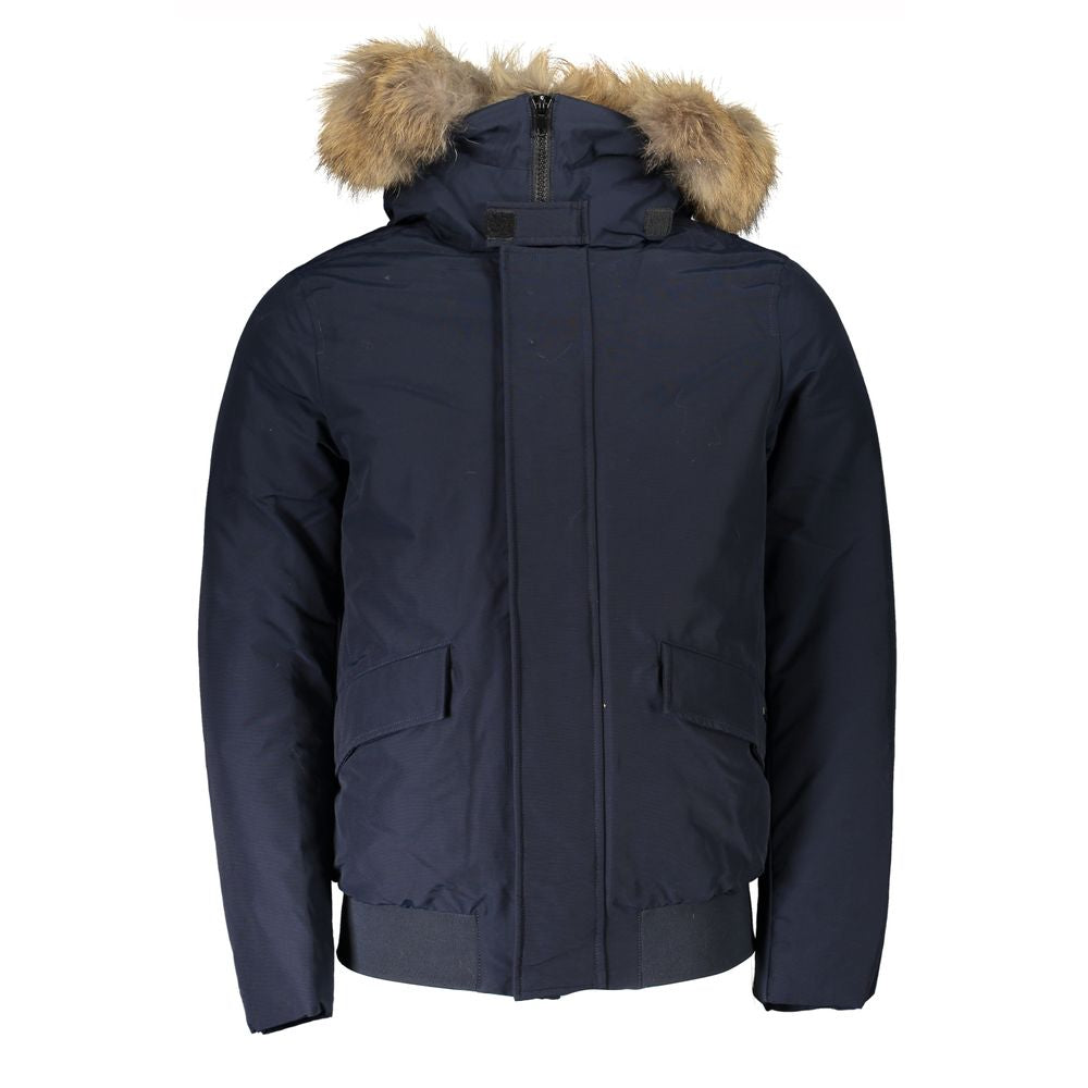 Blue Cotton Men's Jacket with Removable Hood - ventzia