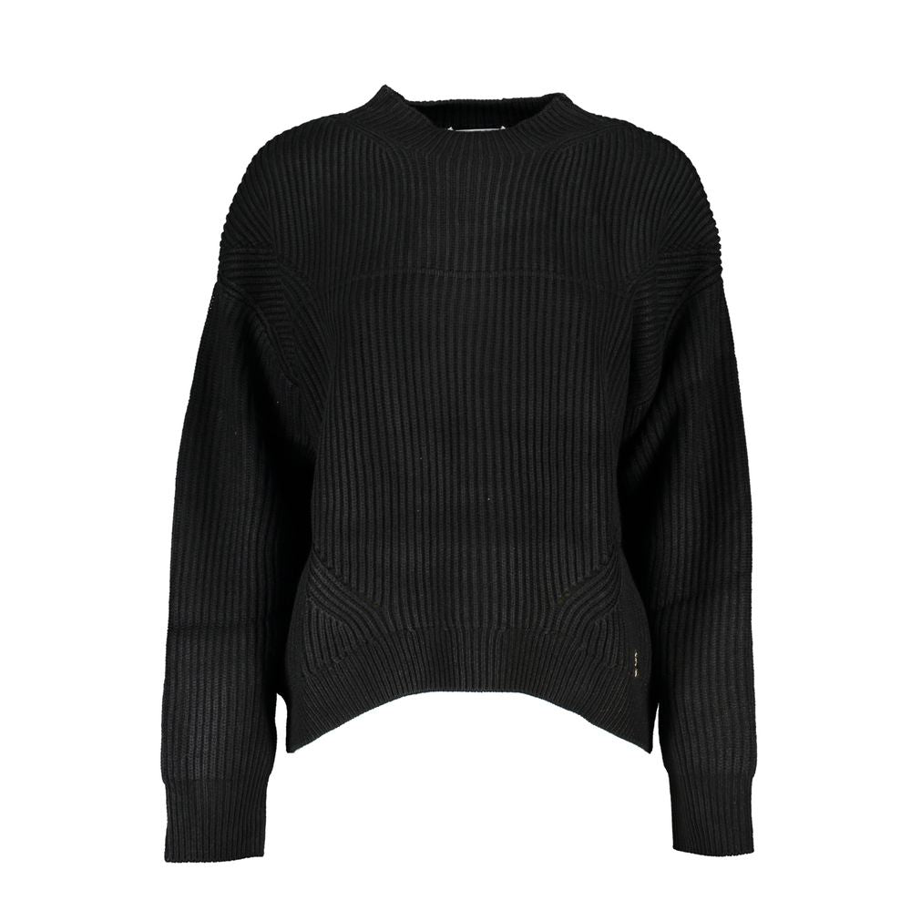Black Acrylic Women's Turtleneck Sweater - ventzia