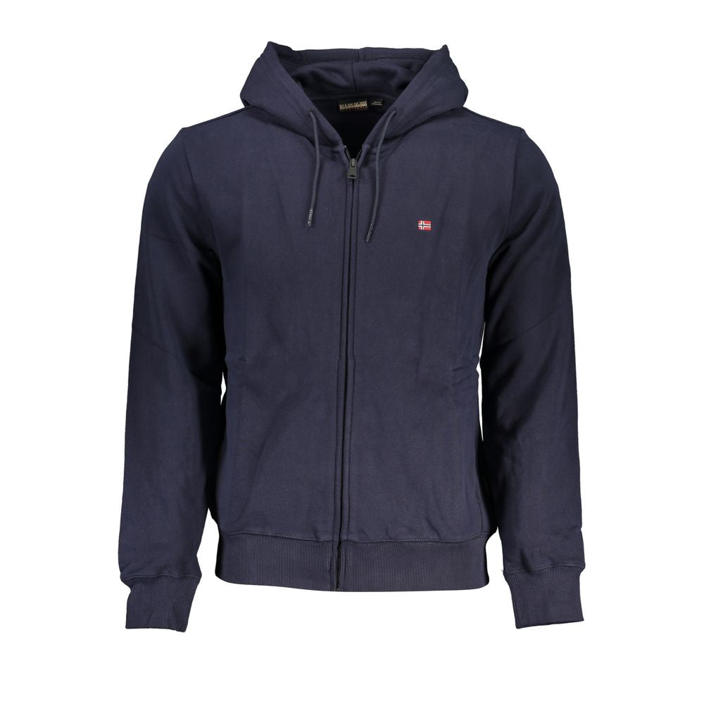 Blue Cotton Men Sweater with Hood - ventzia