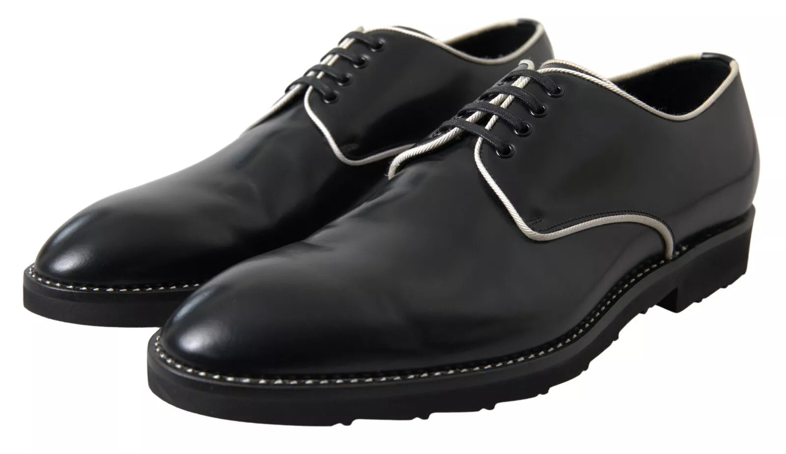 Black White Leather Formal Dress Shoes - ventzia