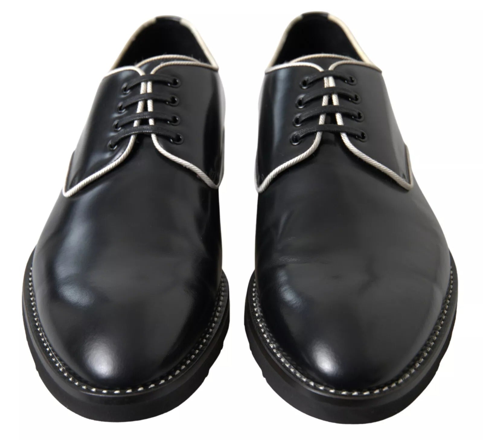 Black White Leather Formal Dress Shoes - ventzia