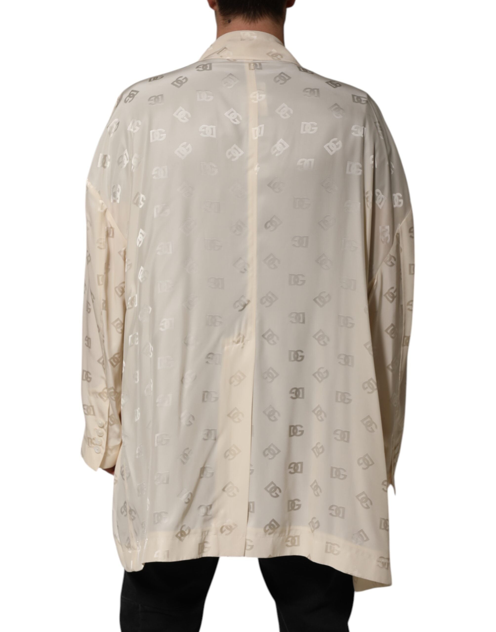 Beige Polyester Logo Monogram Coat Jacket - ventzia
