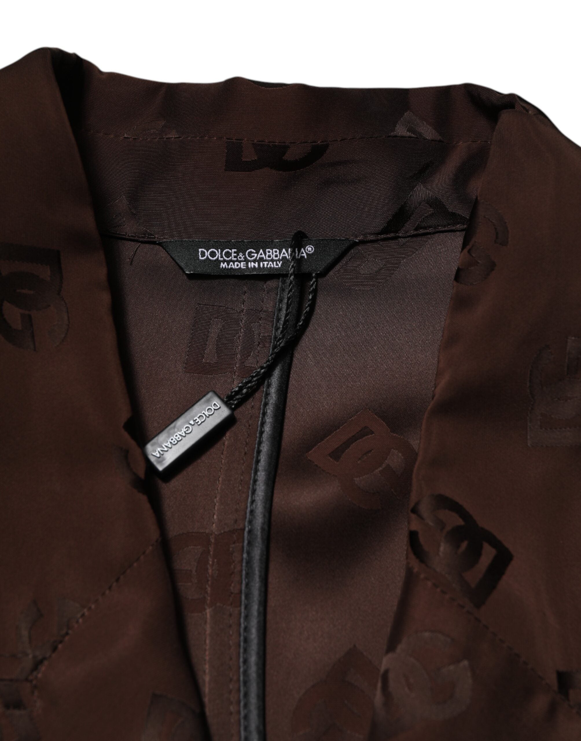 Brown Polyester Logo Monogram Coat Jacket - ventzia
