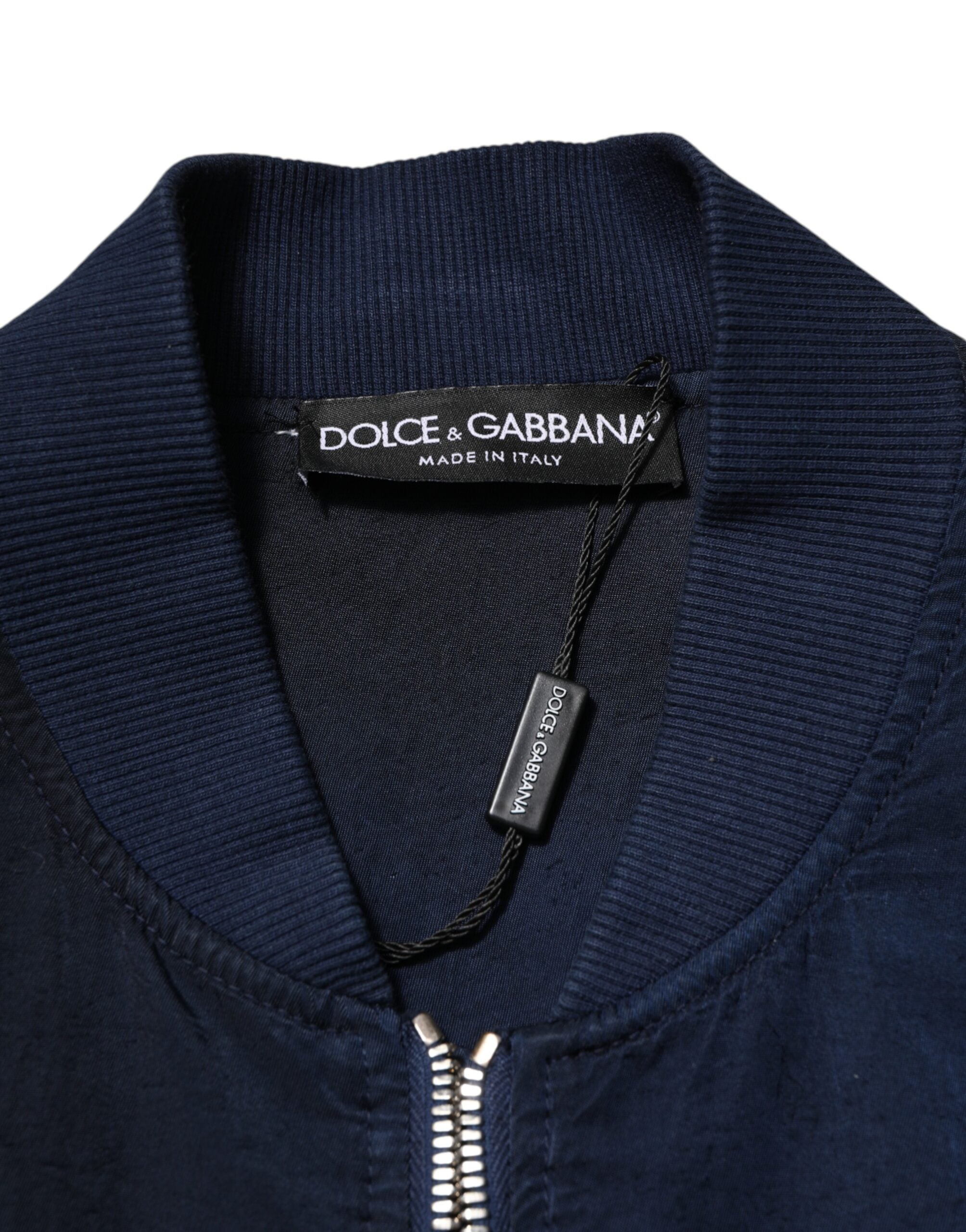 Blue Nylon DG Embroidery Men Bomber Jacket - ventzia