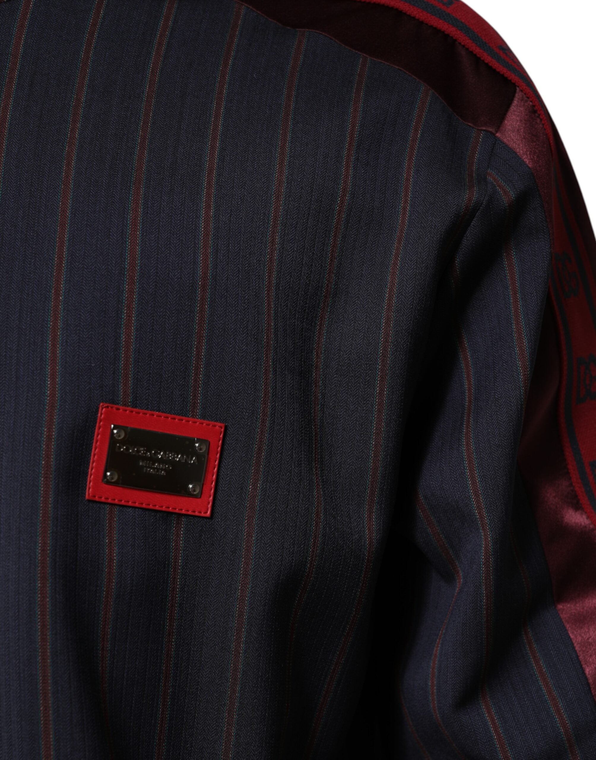 Blue Red Striped Logo Plaque Full Zip Jacket - ventzia