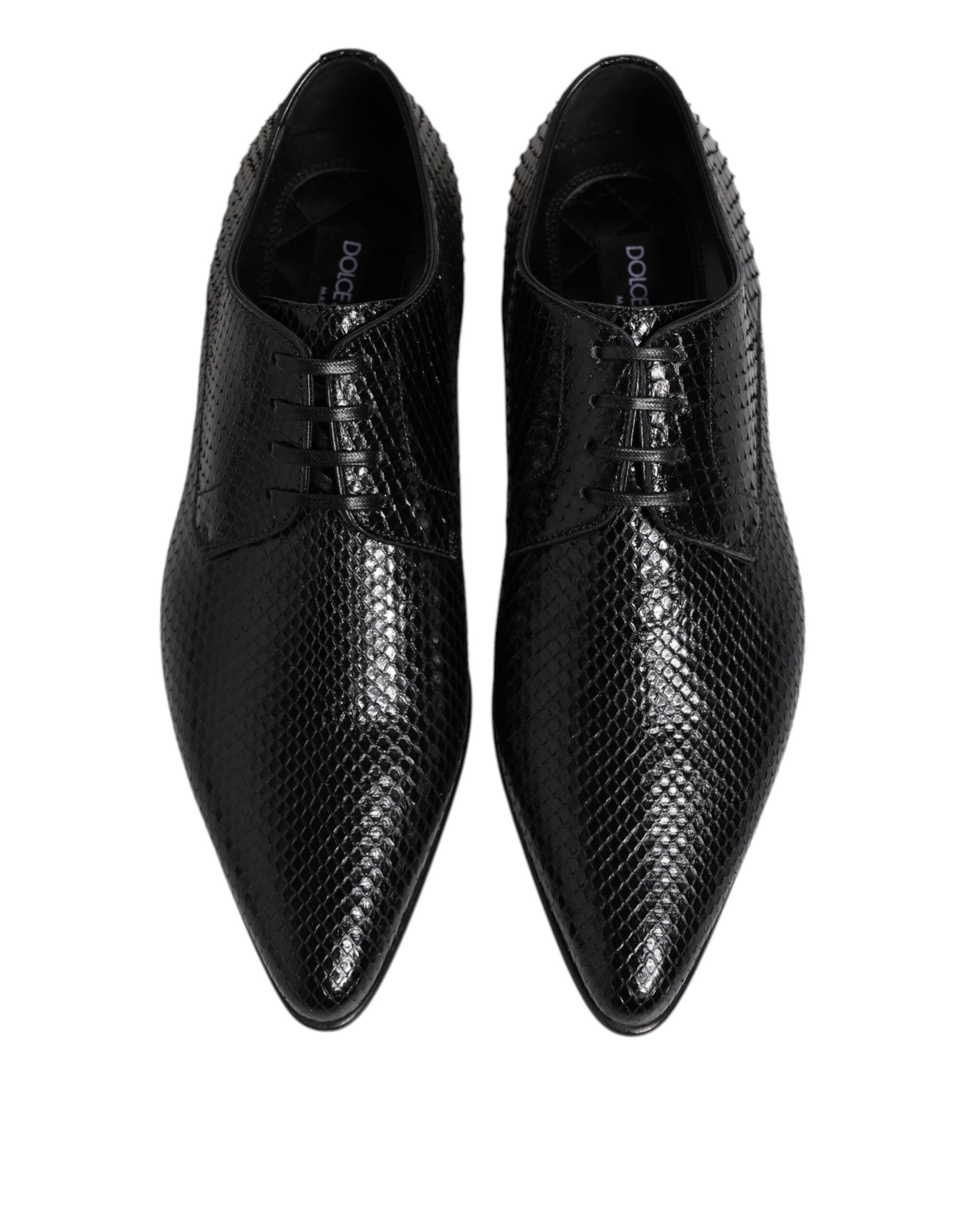 Black Exotic Leather Lace Up Derby Shoes - ventzia