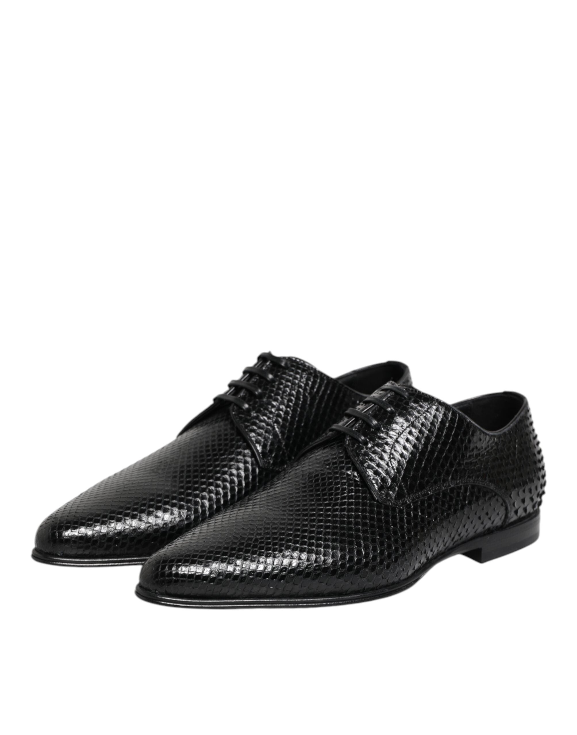 Black Exotic Leather Lace Up Derby Shoes - ventzia