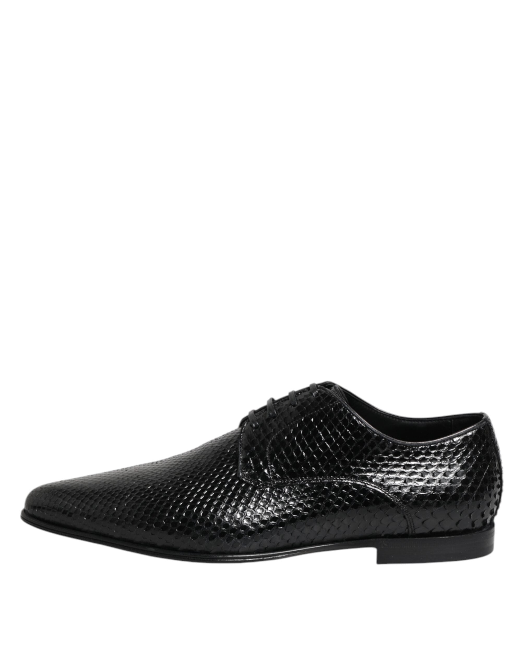 Black Exotic Leather Lace Up Derby Shoes - ventzia