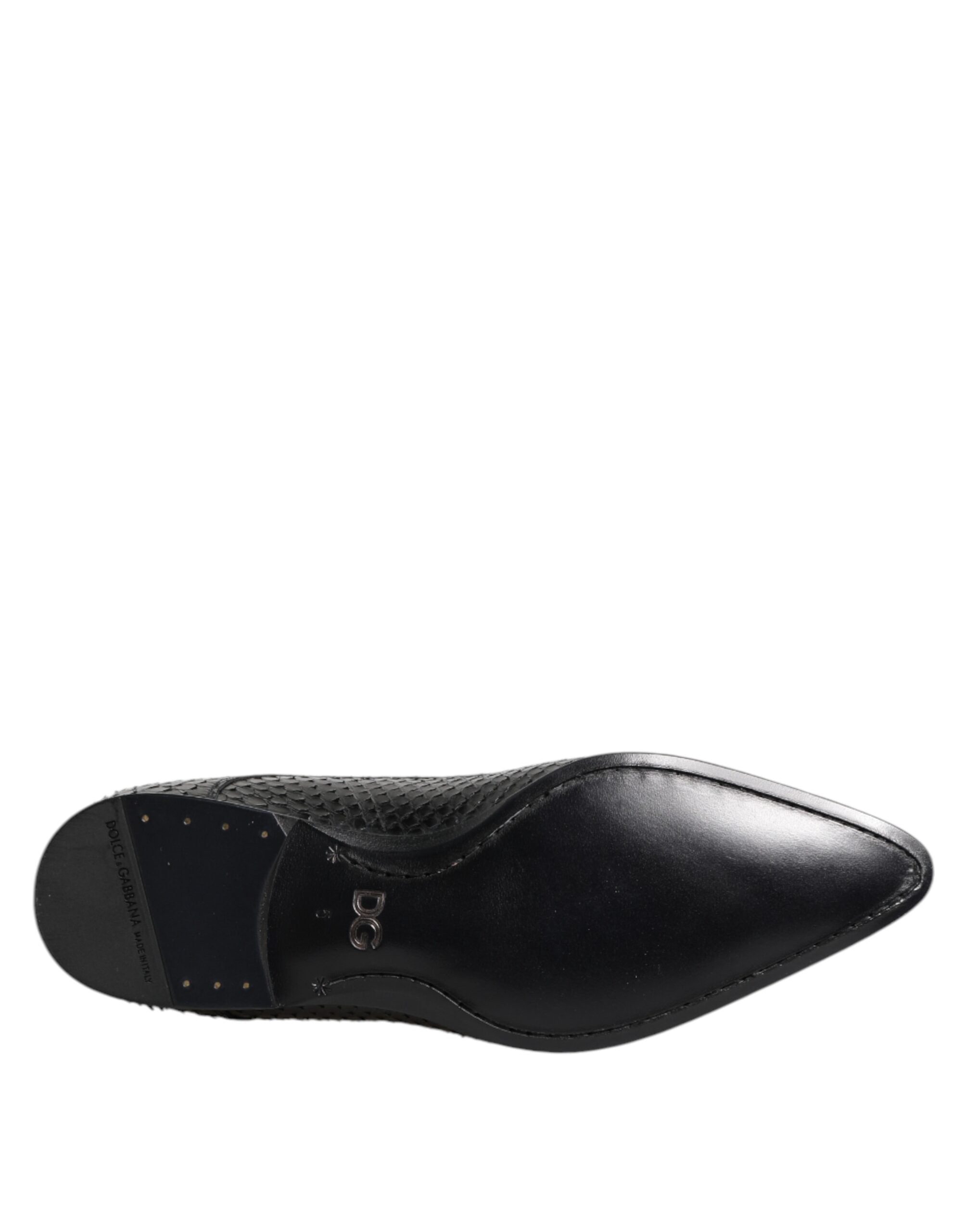 Black Exotic Leather Lace Up Derby Shoes - ventzia