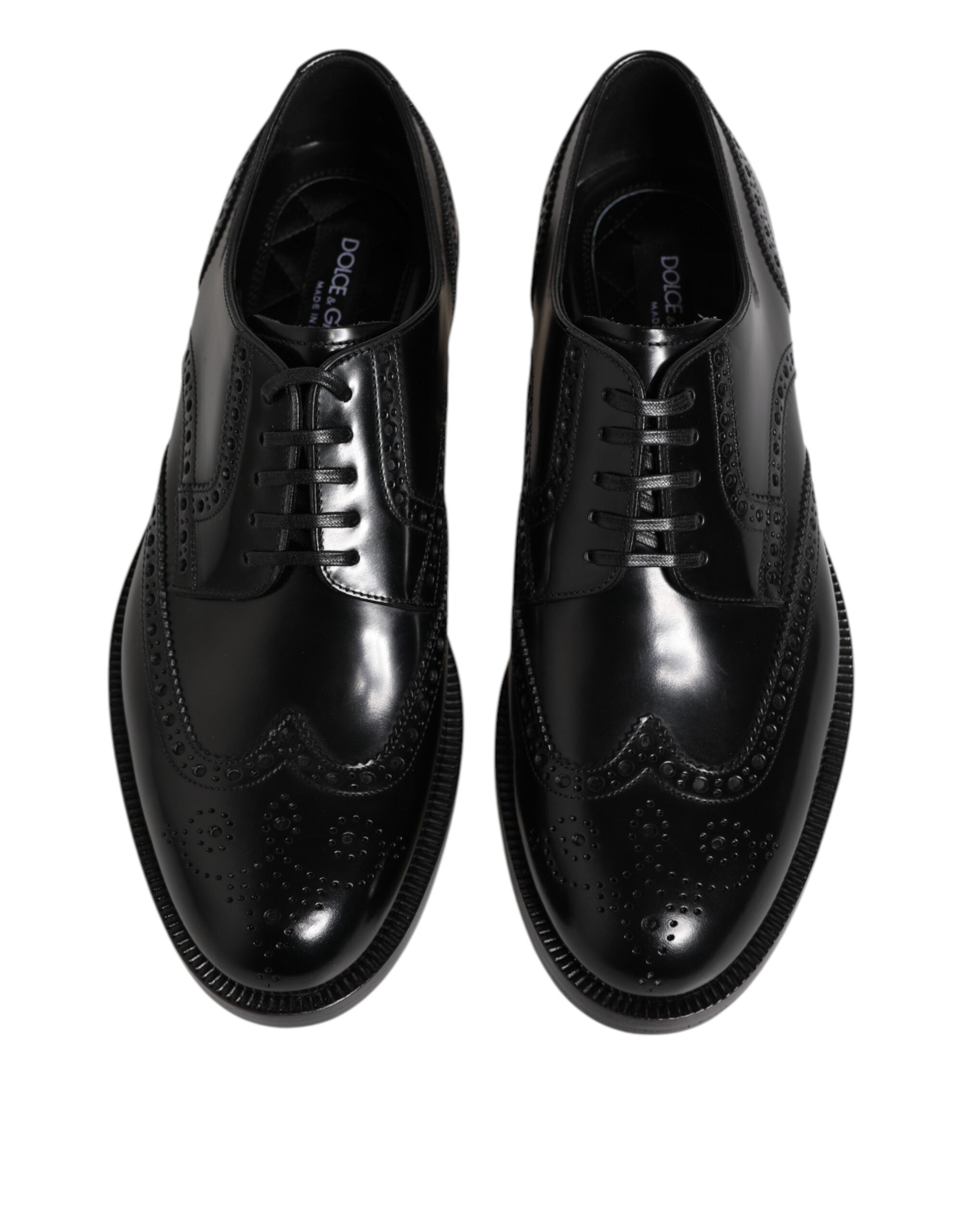 Black Leather Derby Wingtip Formal Shoes - ventzia