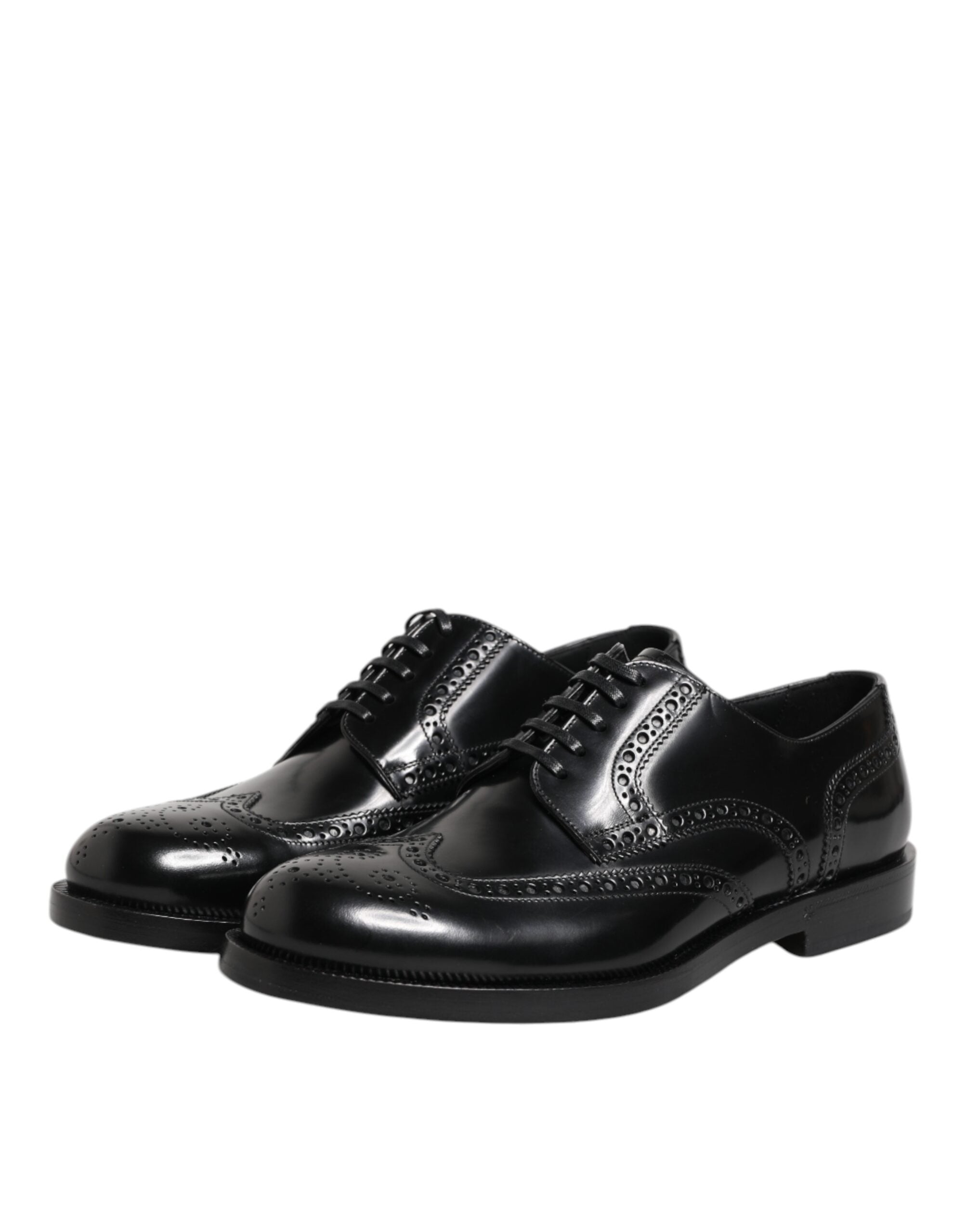 Black Leather Derby Wingtip Formal Shoes - ventzia