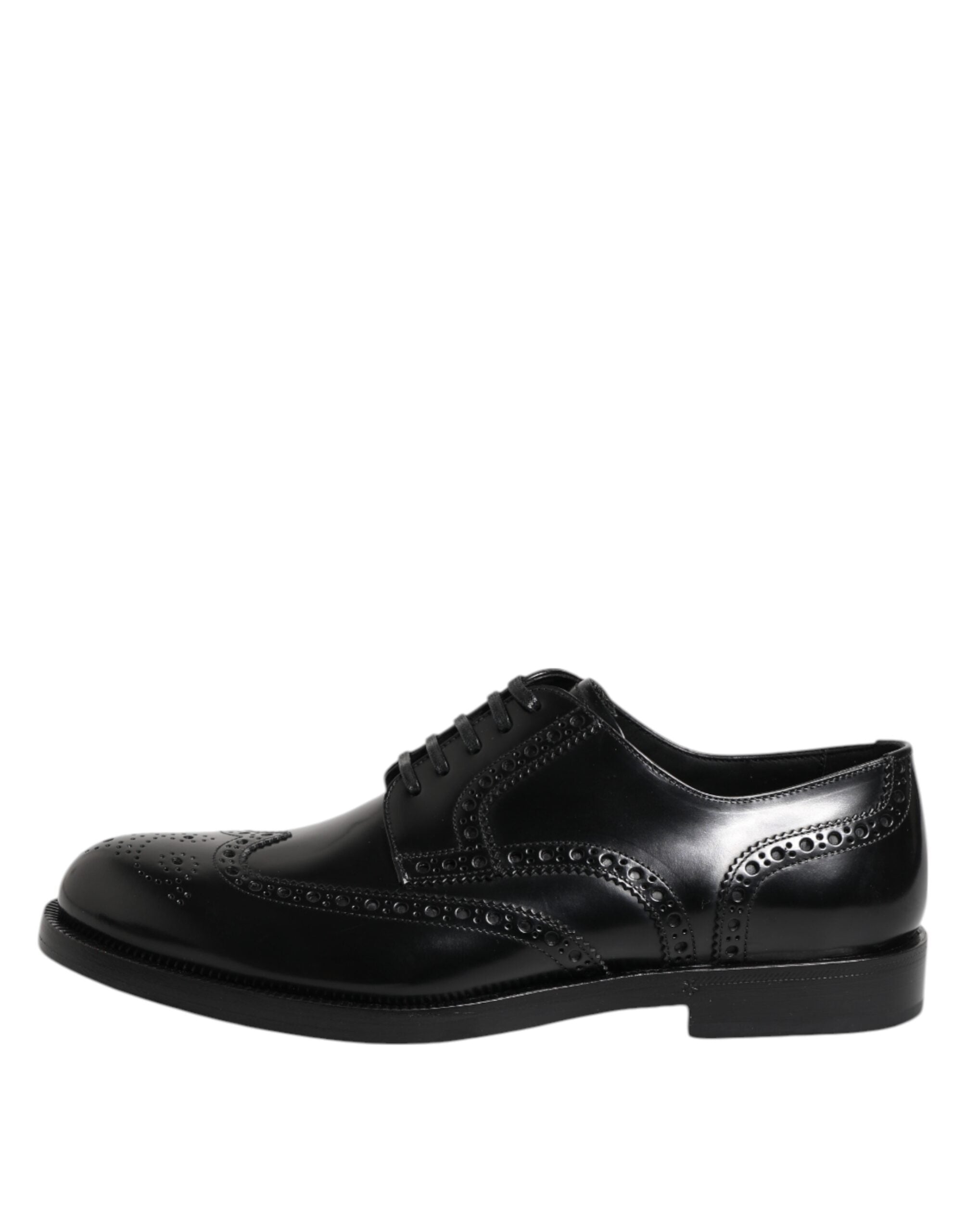 Black Leather Derby Wingtip Formal Shoes - ventzia