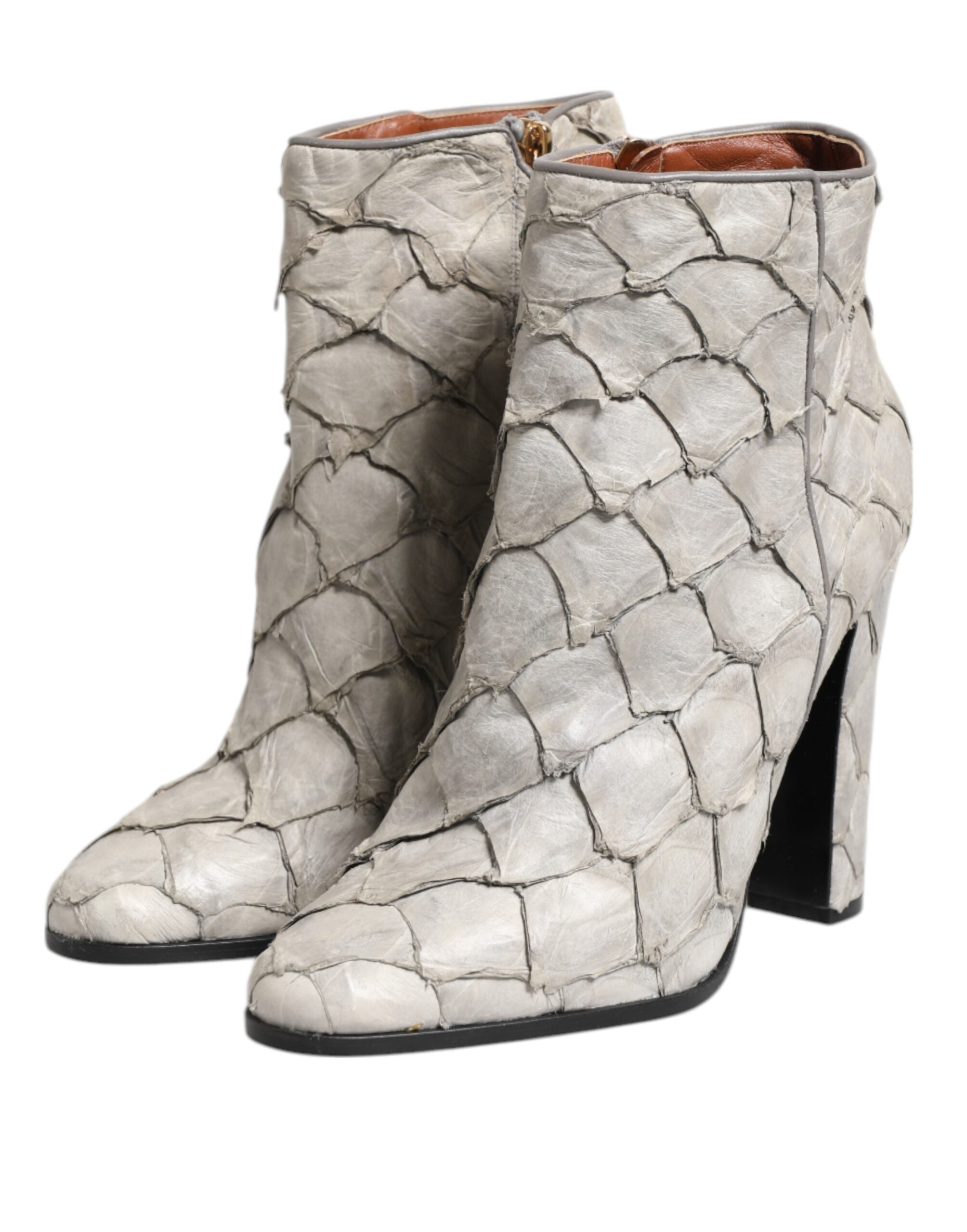 Off White Leather Heels Ankle Boots Shoes - ventzia