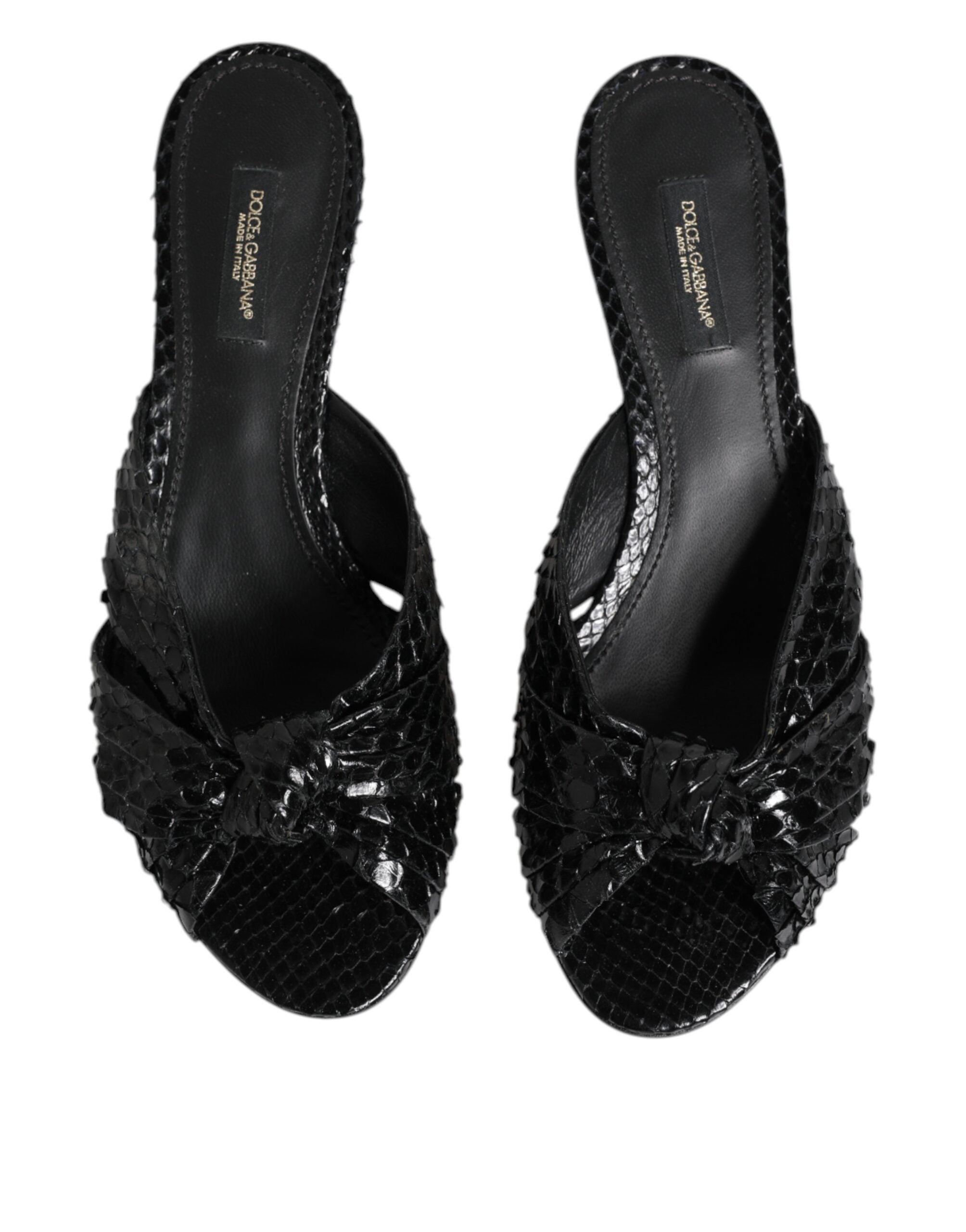 Black Leather Heels Slides Sandals Shoes - ventzia