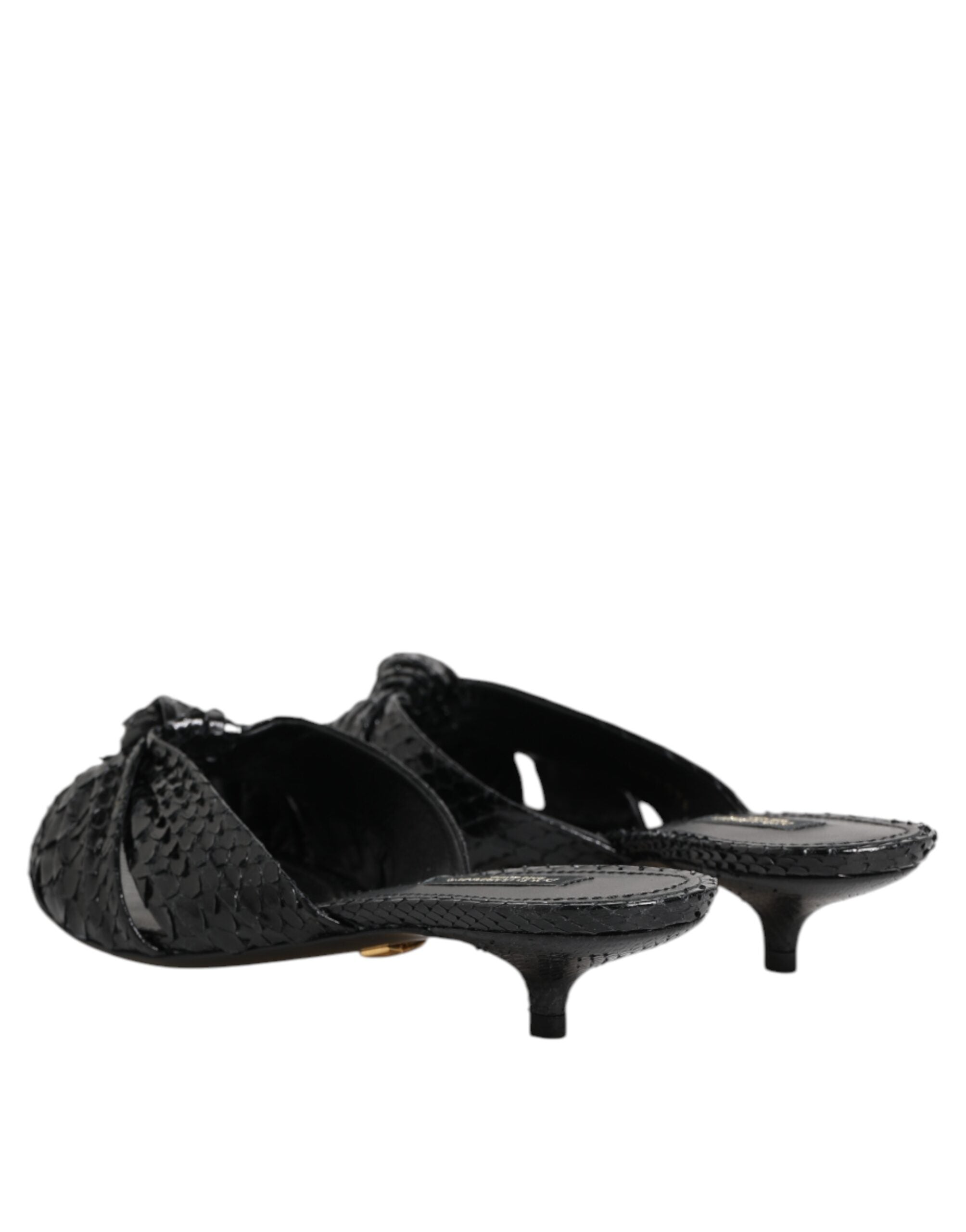 Black Leather Heels Slides Sandals Shoes - ventzia