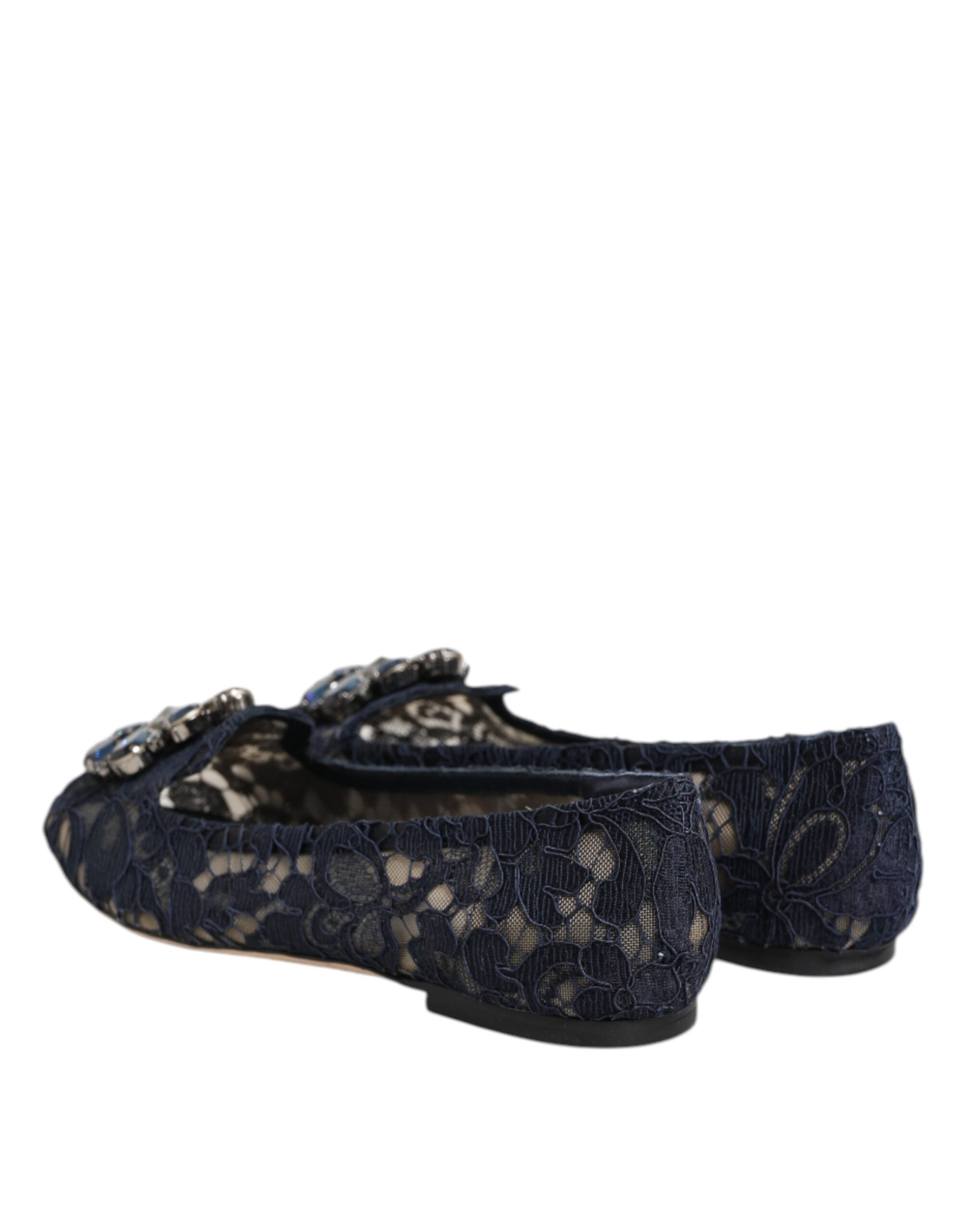 Blue Taormina Lace Crystals Flats Shoes - ventzia