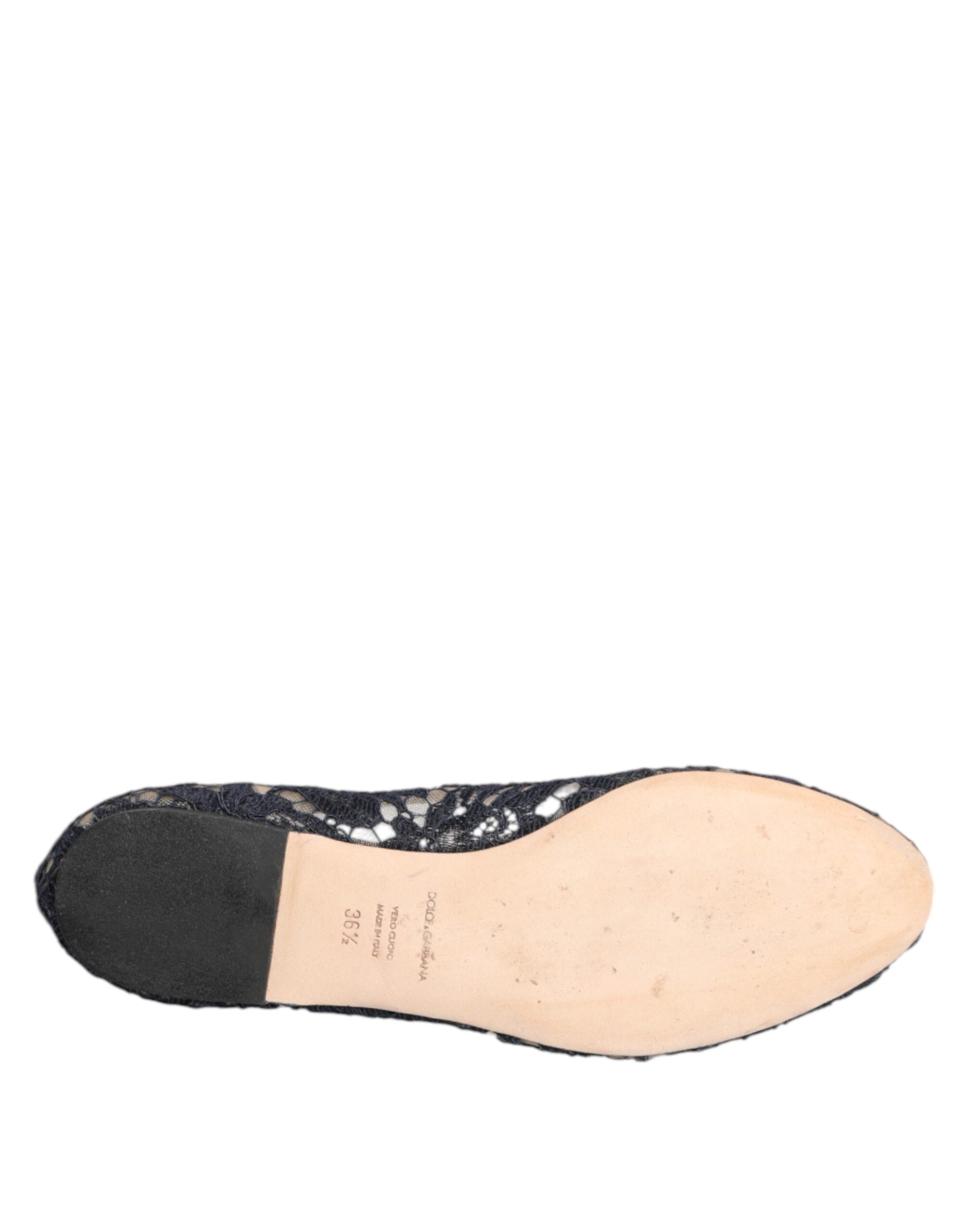 Blue Taormina Lace Crystals Flats Shoes - ventzia