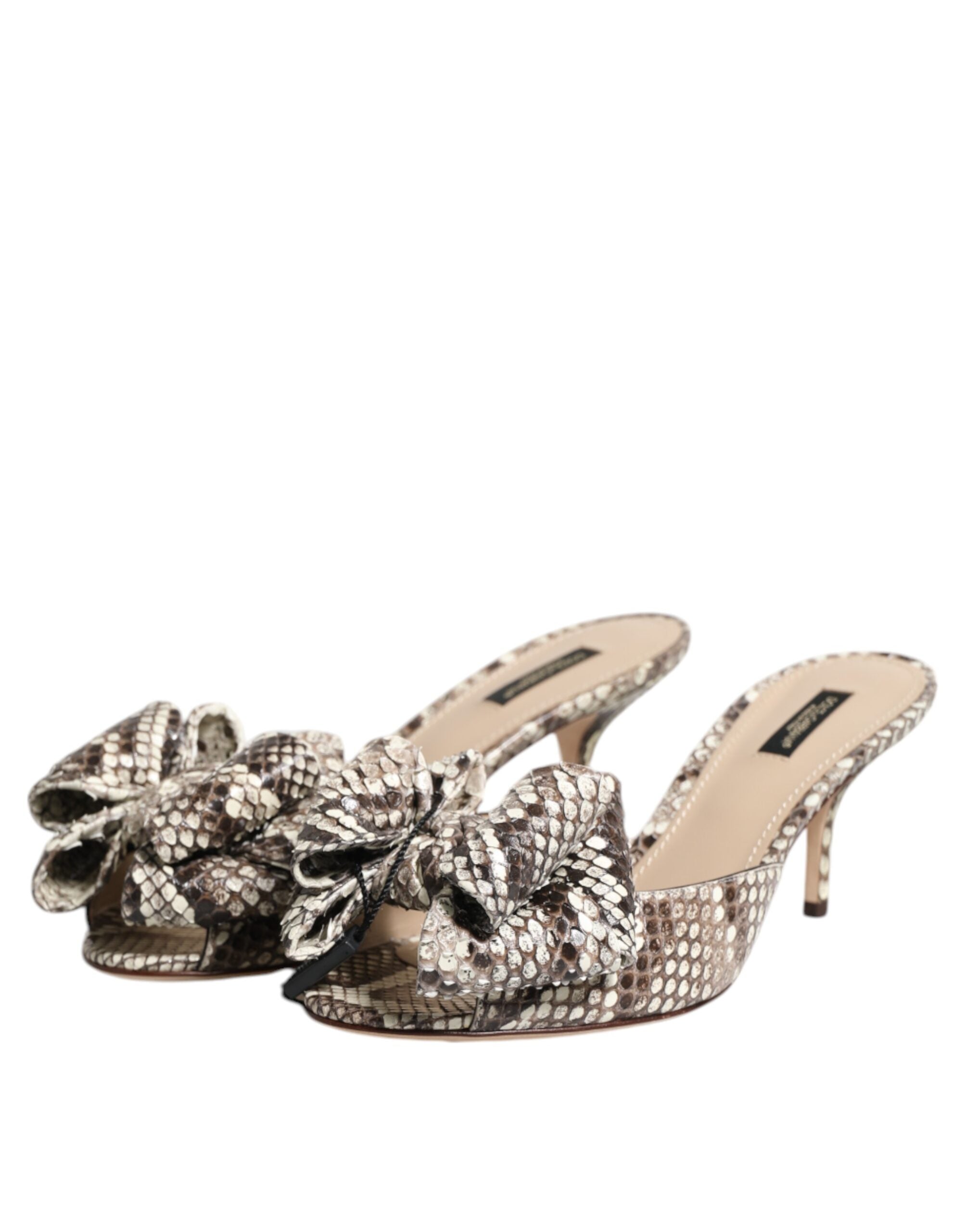 Multicolor Keira Bow Leather Peep Toe Mules Shoes - ventzia