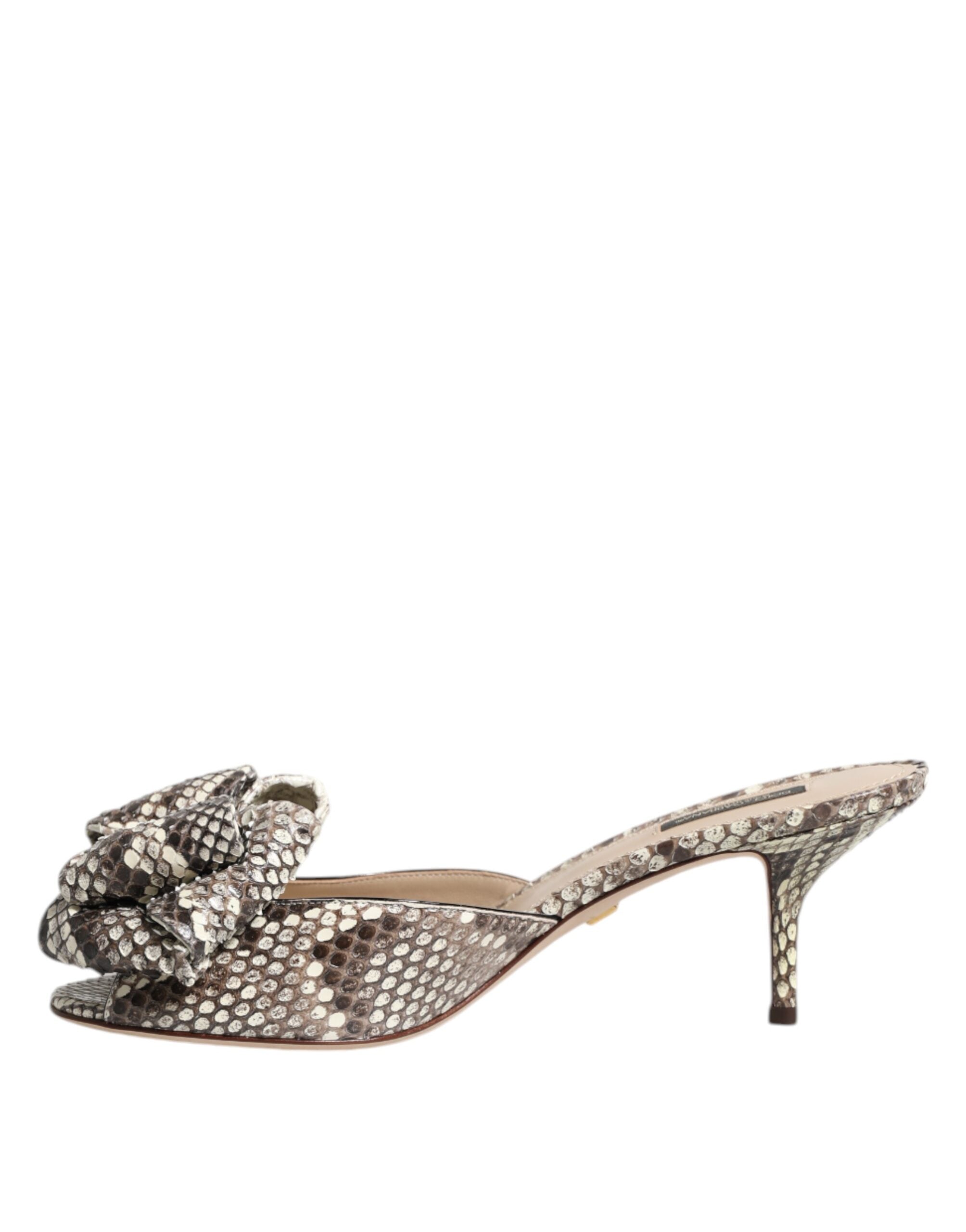 Multicolor Keira Bow Leather Peep Toe Mules Shoes - ventzia