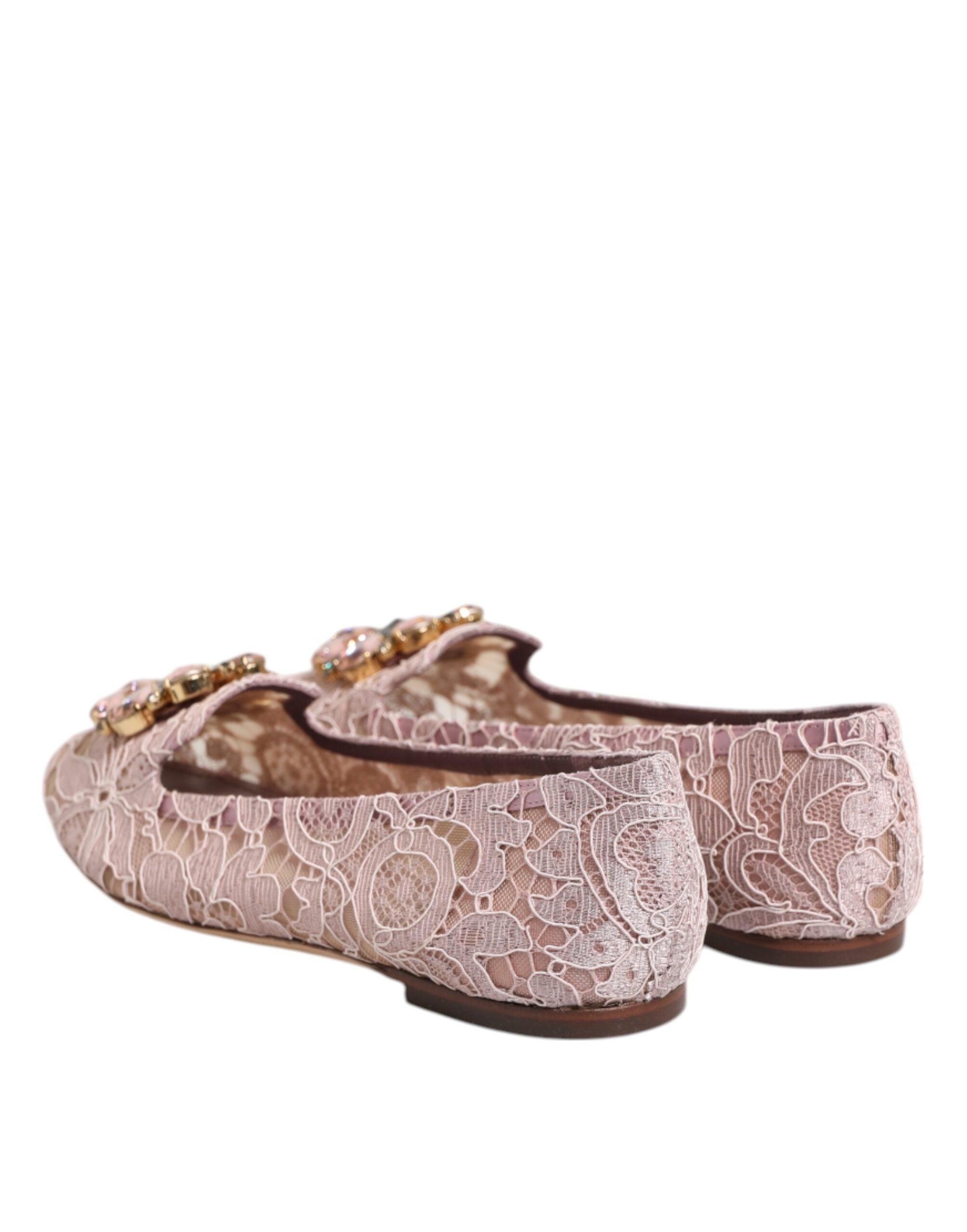 Pink Taormina Lace Crystals Flats Shoes - ventzia