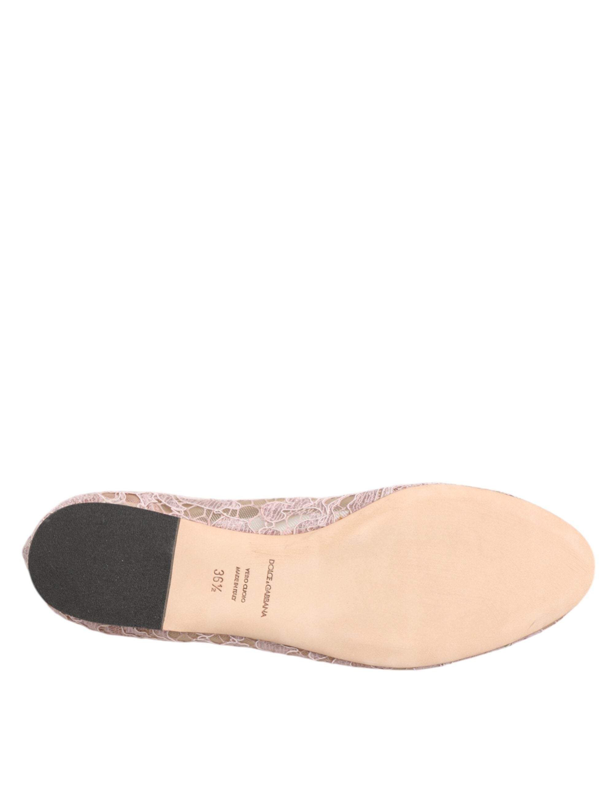 Pink Taormina Lace Crystals Flats Shoes - ventzia