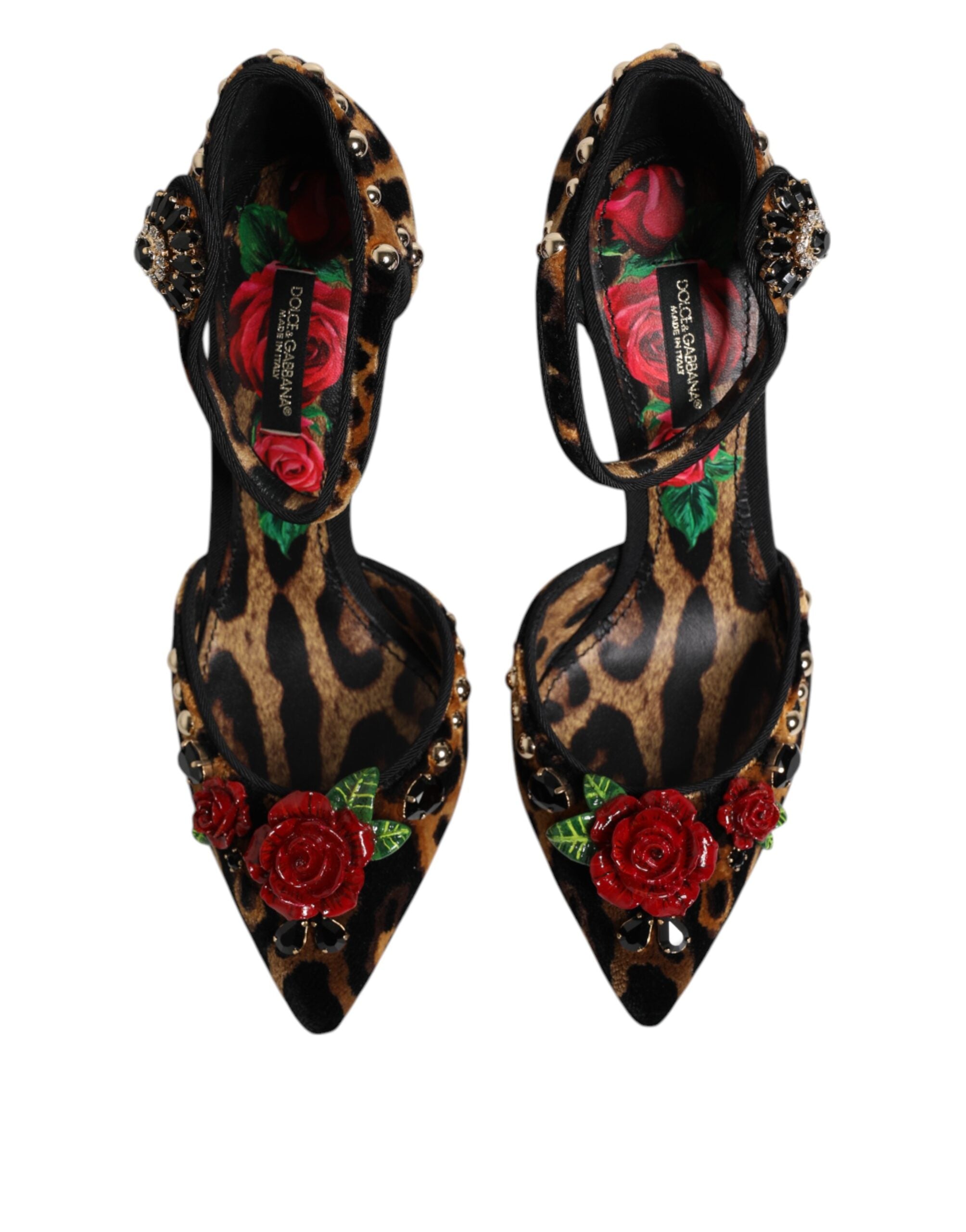 Brown Leopard Crystal Roses Pumps Shoes - ventzia