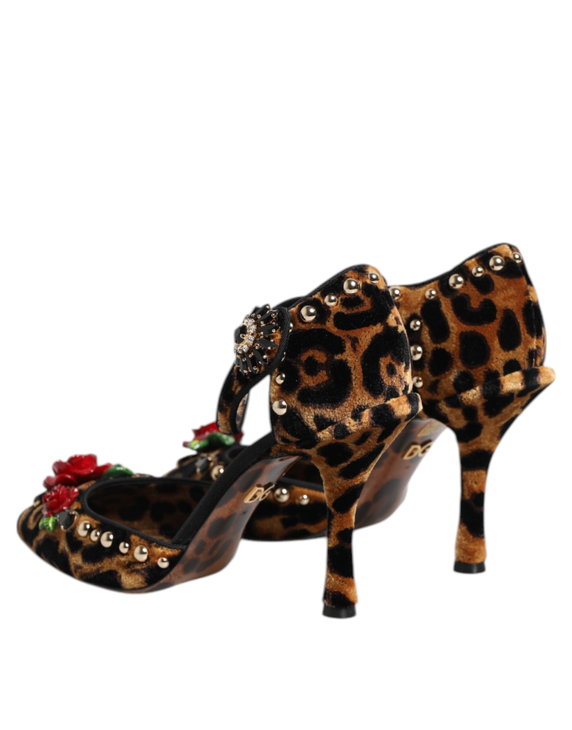 Brown Leopard Crystal Roses Pumps Shoes - ventzia