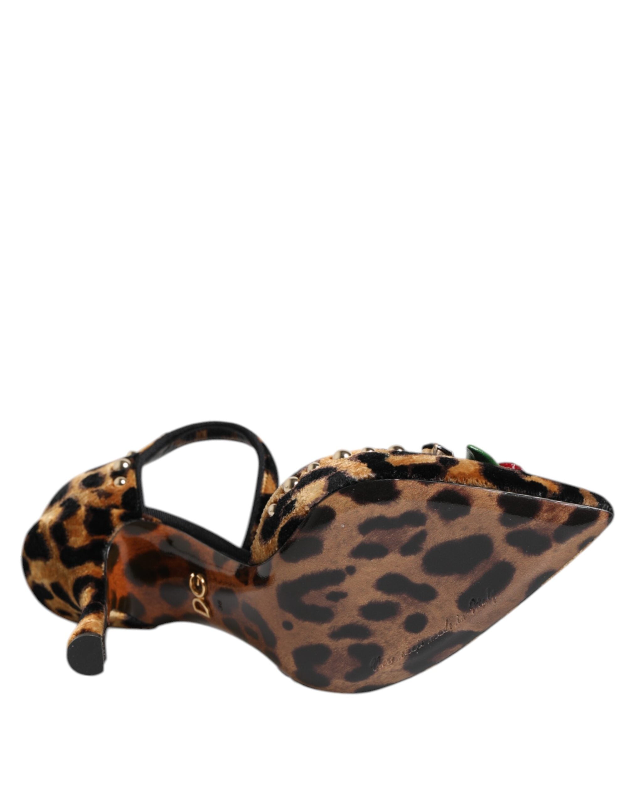 Brown Leopard Crystal Roses Pumps Shoes - ventzia