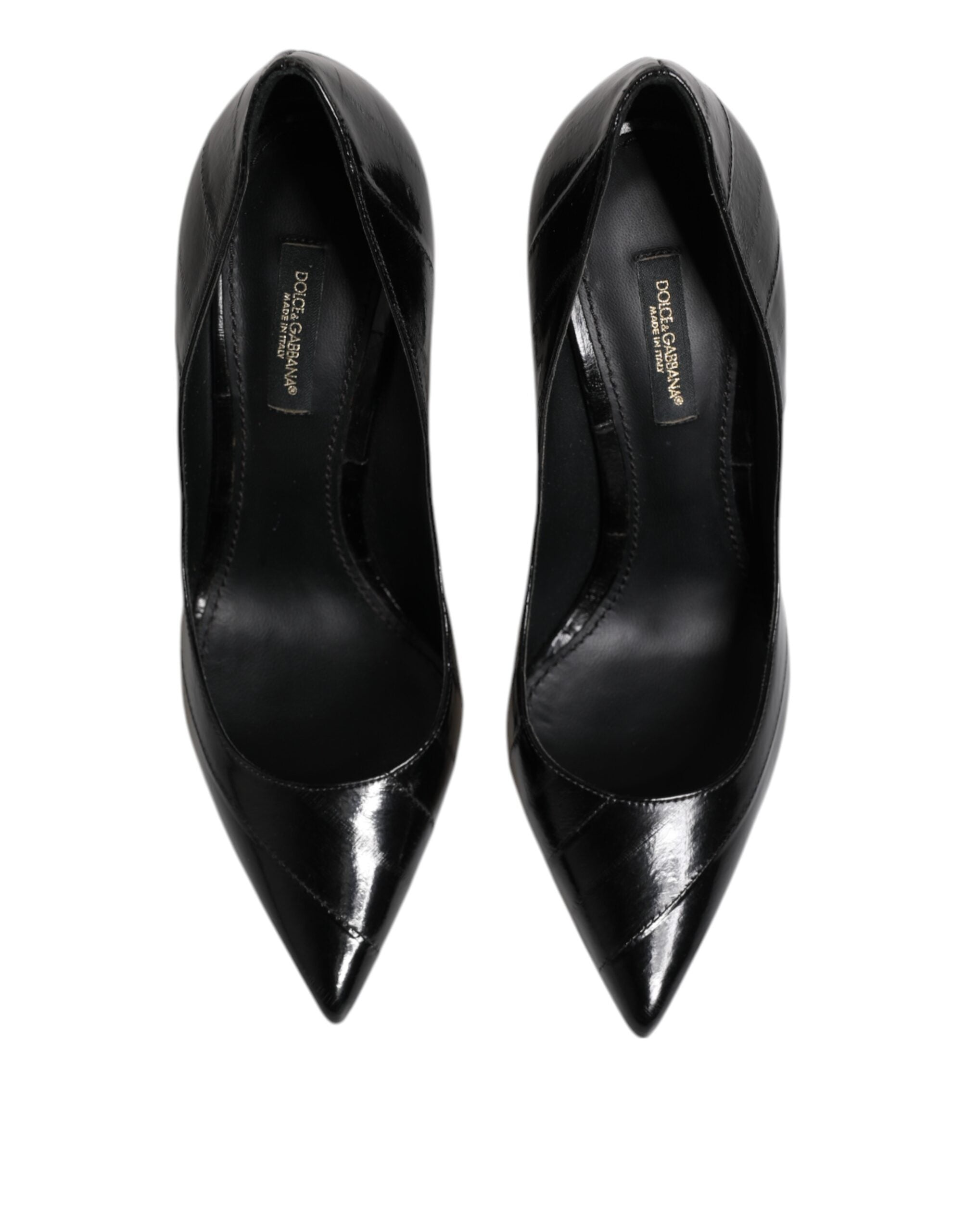 Black Leather Stiletto High Heels Pumps Shoes - ventzia