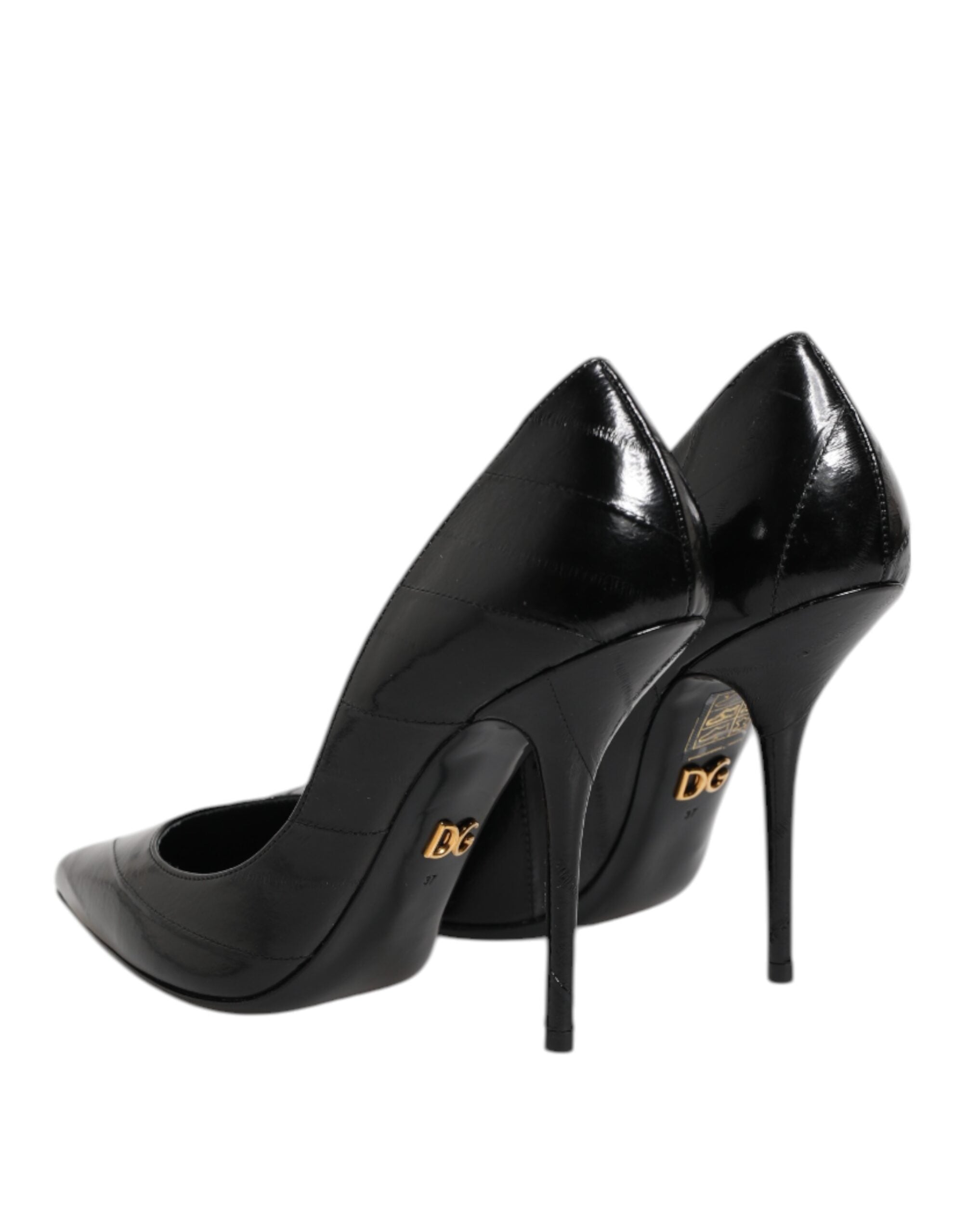 Black Leather Stiletto High Heels Pumps Shoes - ventzia