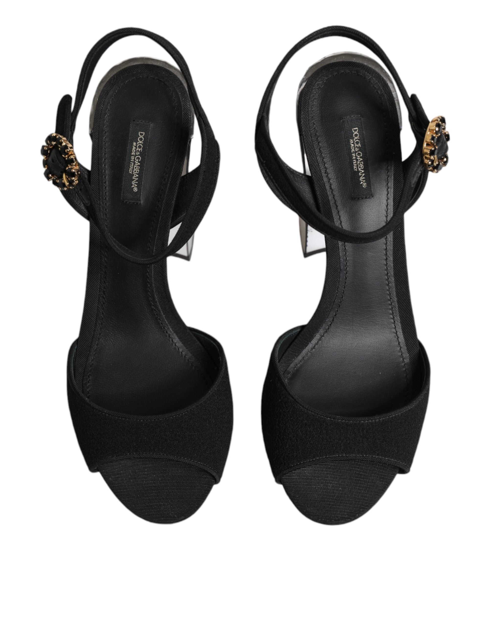 Black Crystal Ankle Strap Keira Sandal Shoes - ventzia