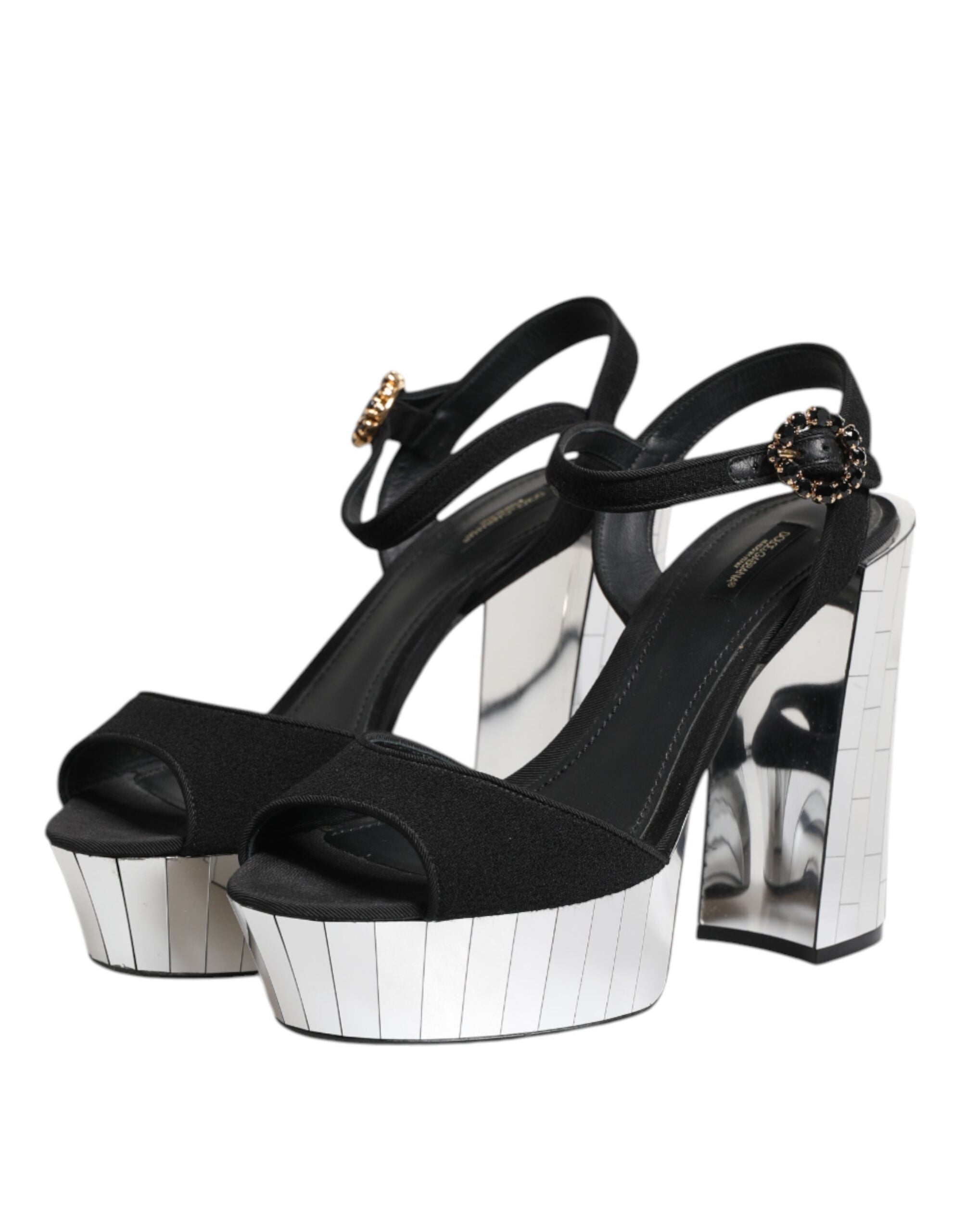 Black Crystal Ankle Strap Keira Sandal Shoes - ventzia