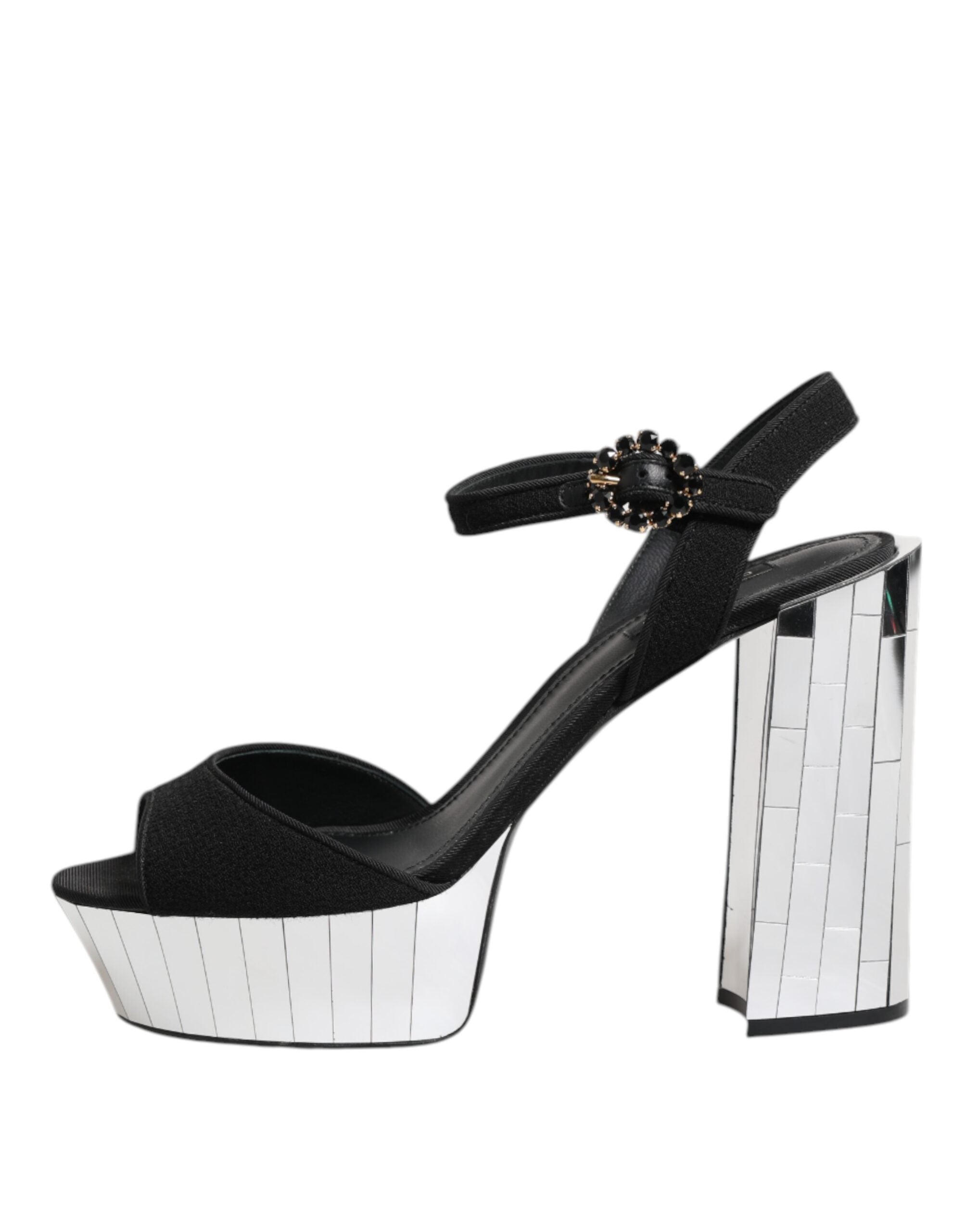 Black Crystal Ankle Strap Keira Sandal Shoes - ventzia