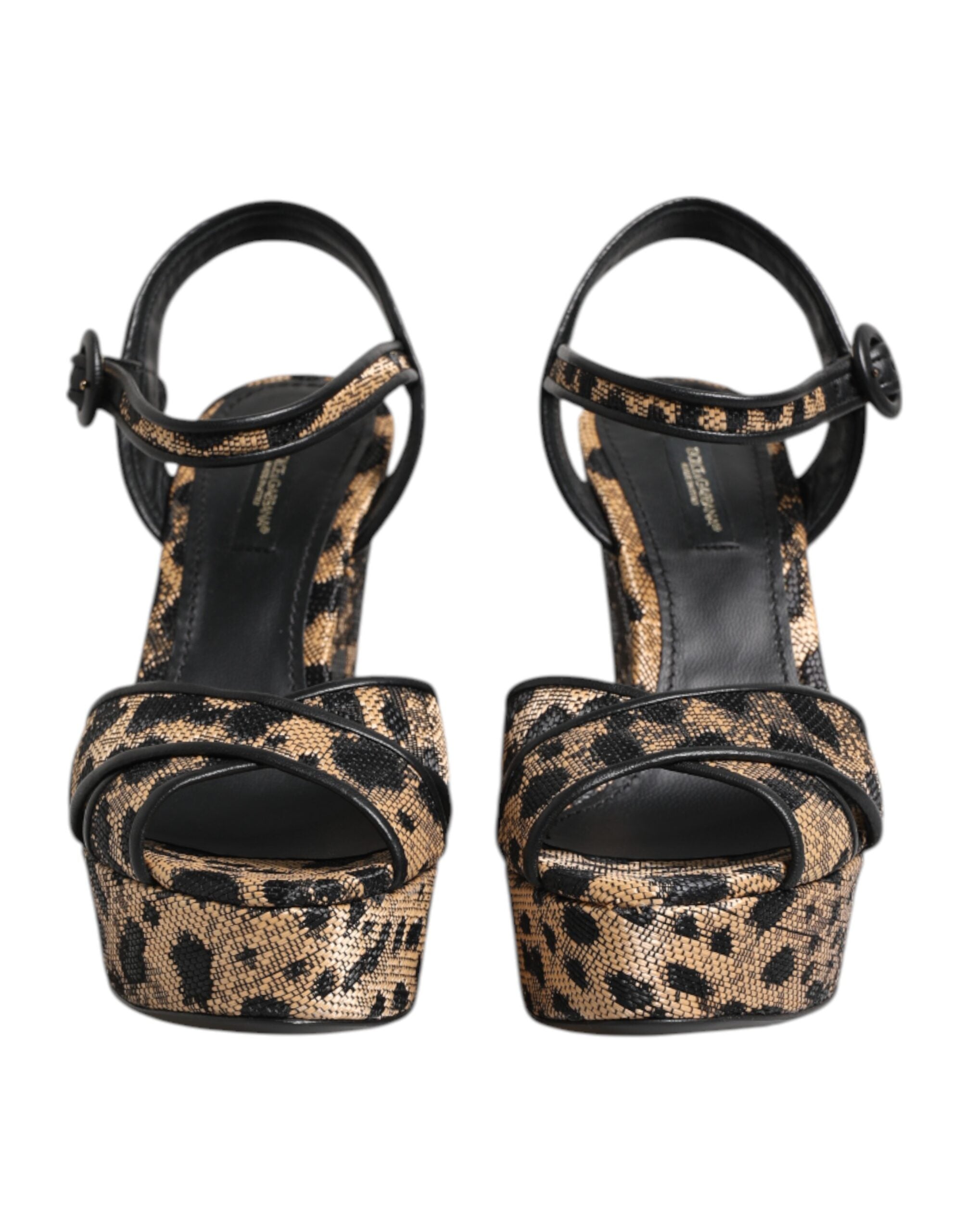 Brown Leopard Wedges Ankle Strap Sandals Shoes - ventzia