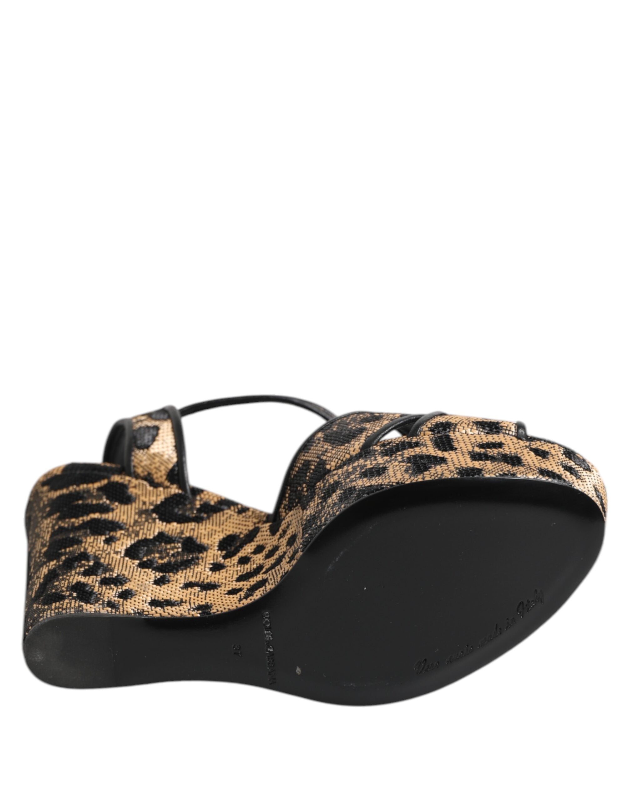 Brown Leopard Wedges Ankle Strap Sandals Shoes - ventzia