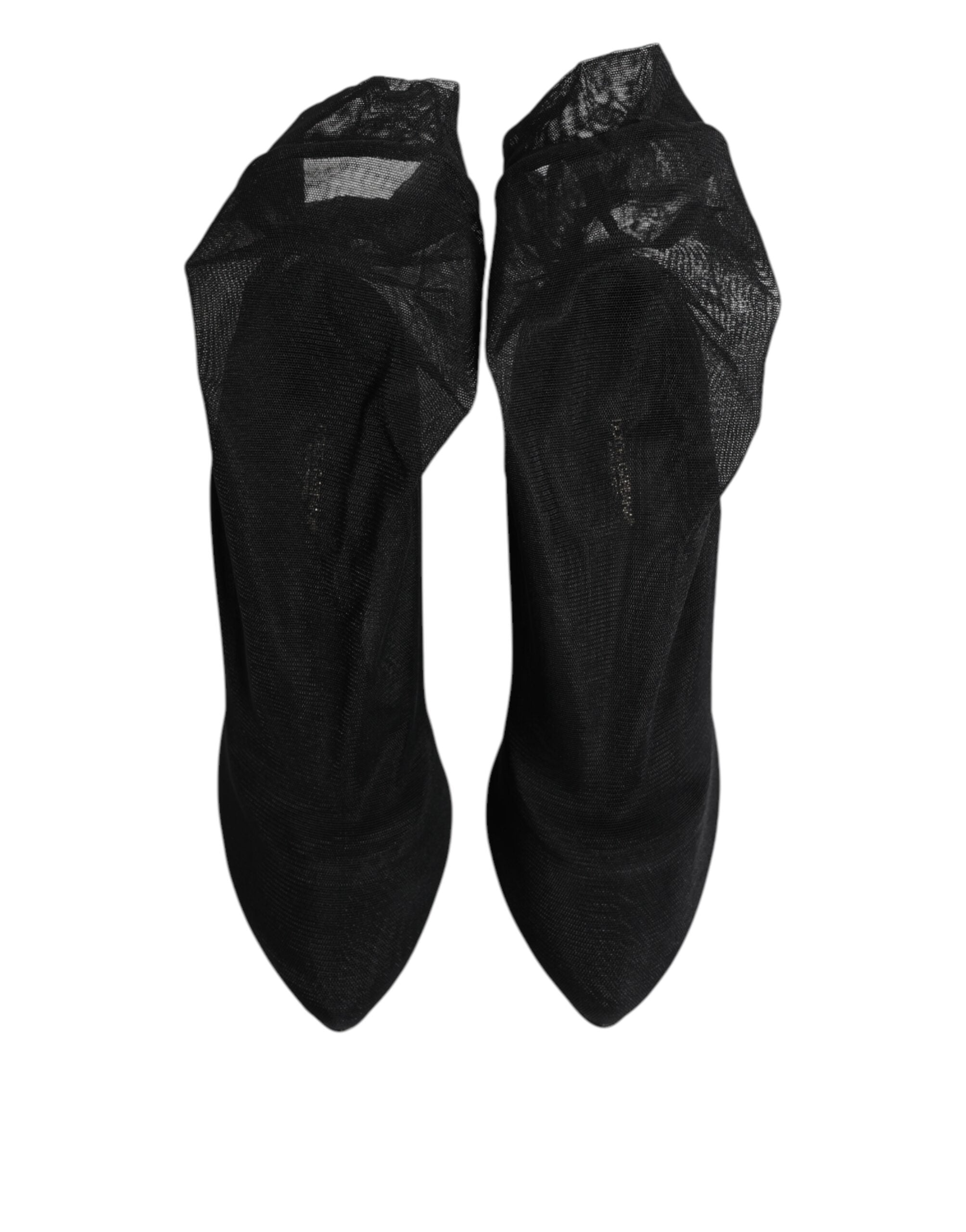 Black Silk Stretch Mesh Sock Boots Shoes - ventzia