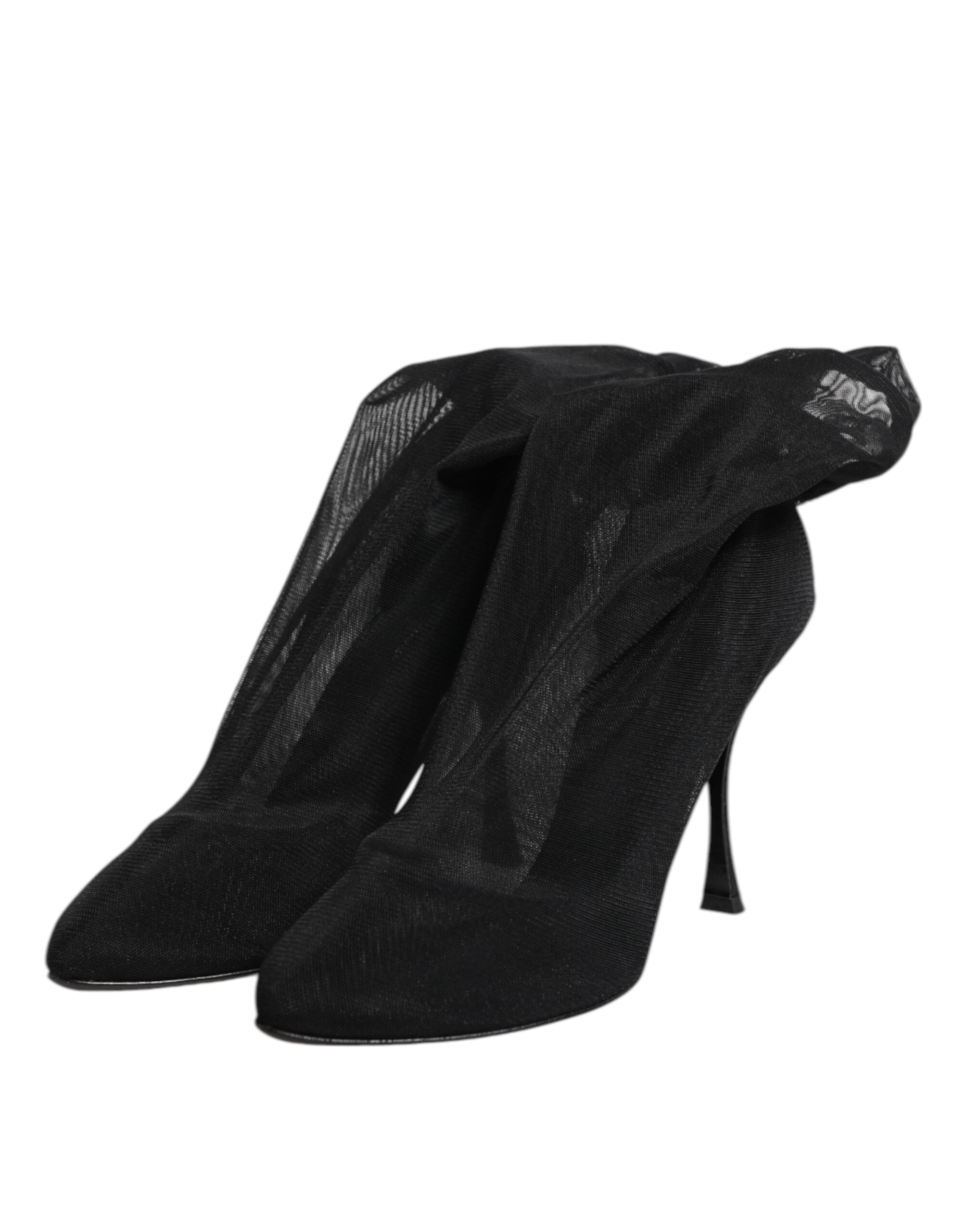Black Silk Stretch Mesh Sock Boots Shoes - ventzia