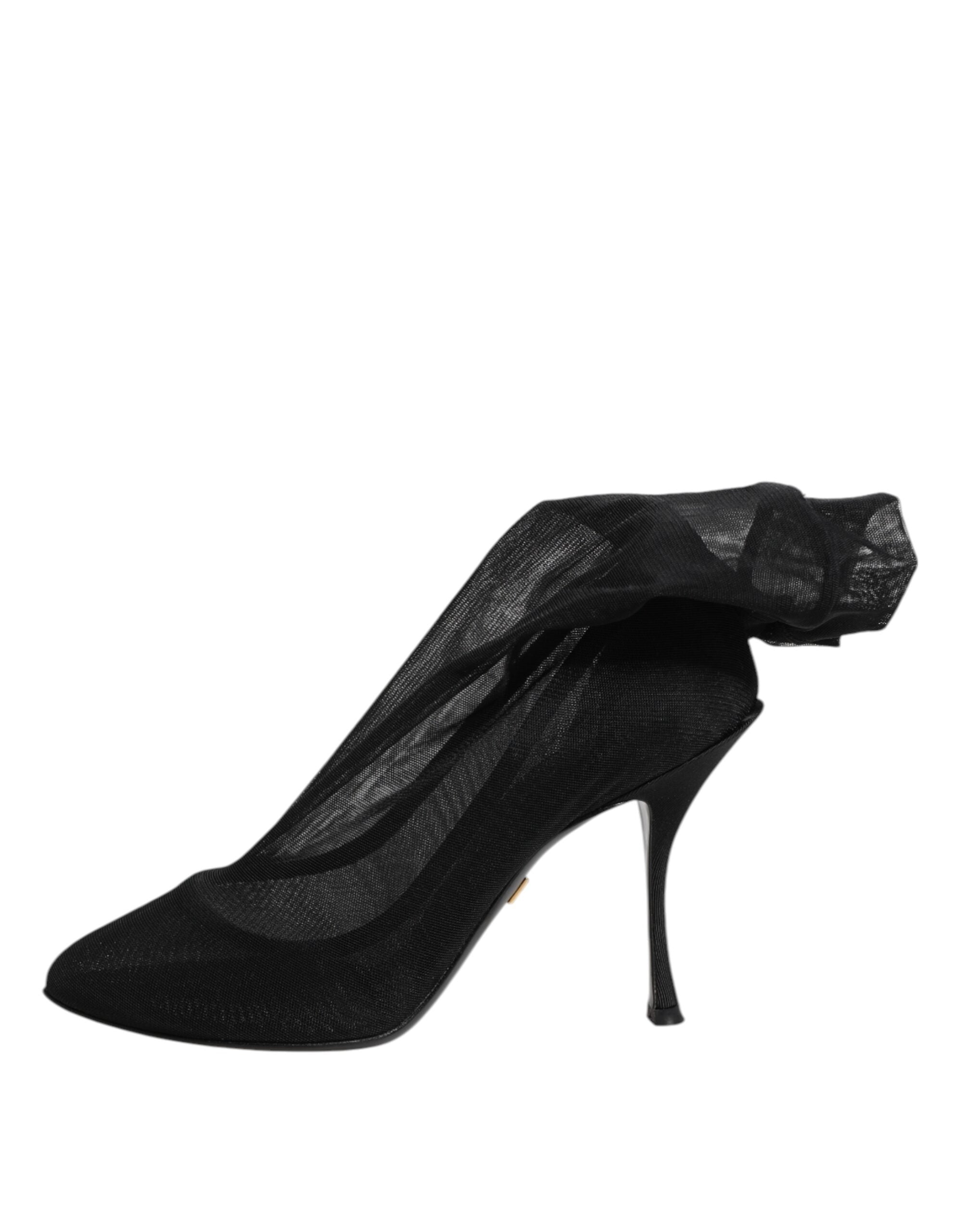 Black Silk Stretch Mesh Sock Boots Shoes - ventzia
