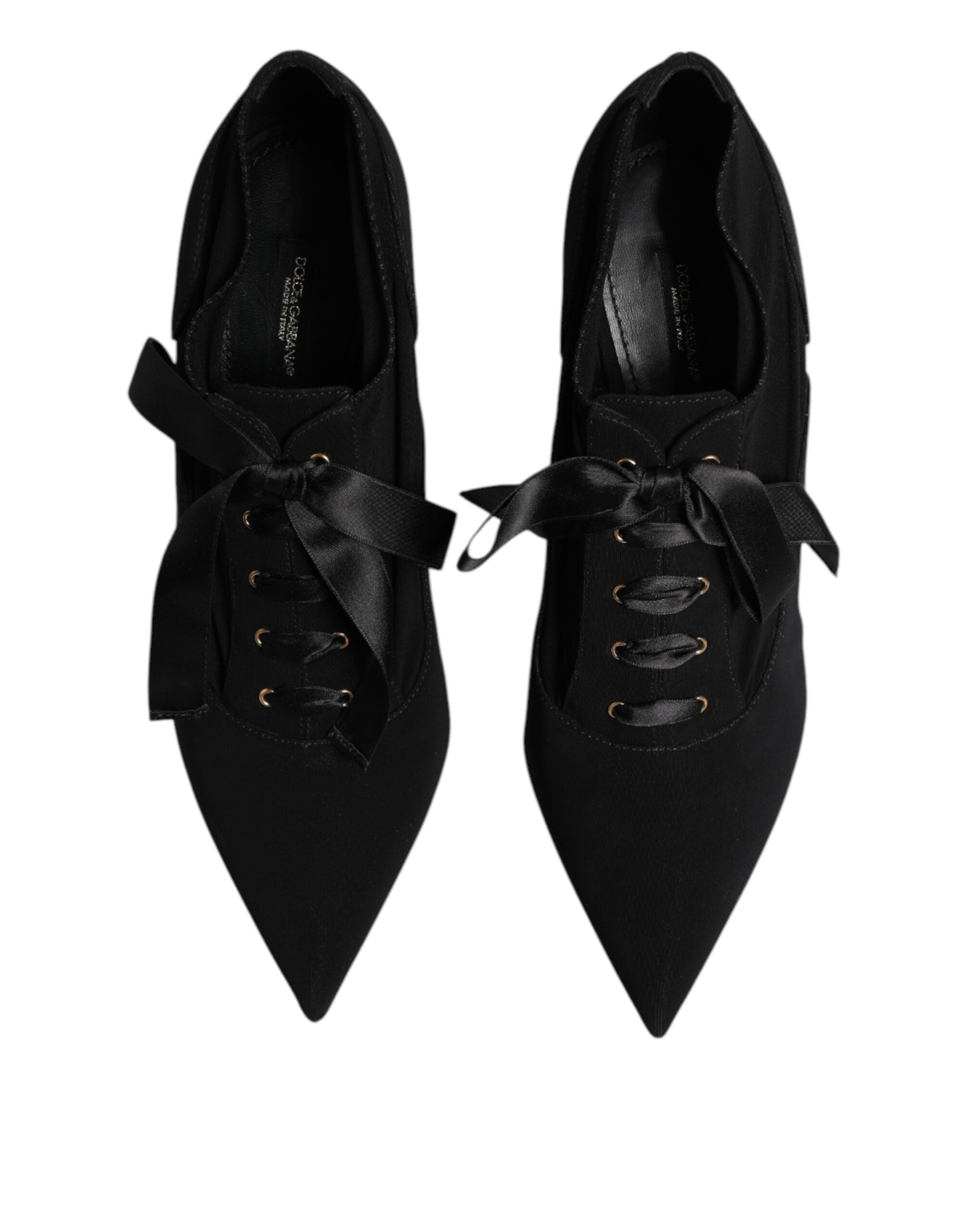 Black Lace Up Stiletto Heels Pumps Shoes - ventzia