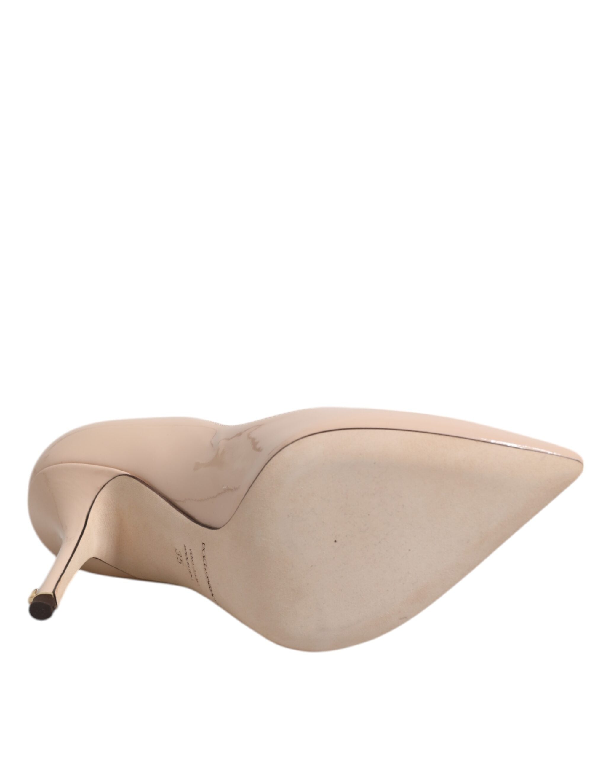 Beige Patent Leather Stiletto Heel Pumps Shoes - ventzia