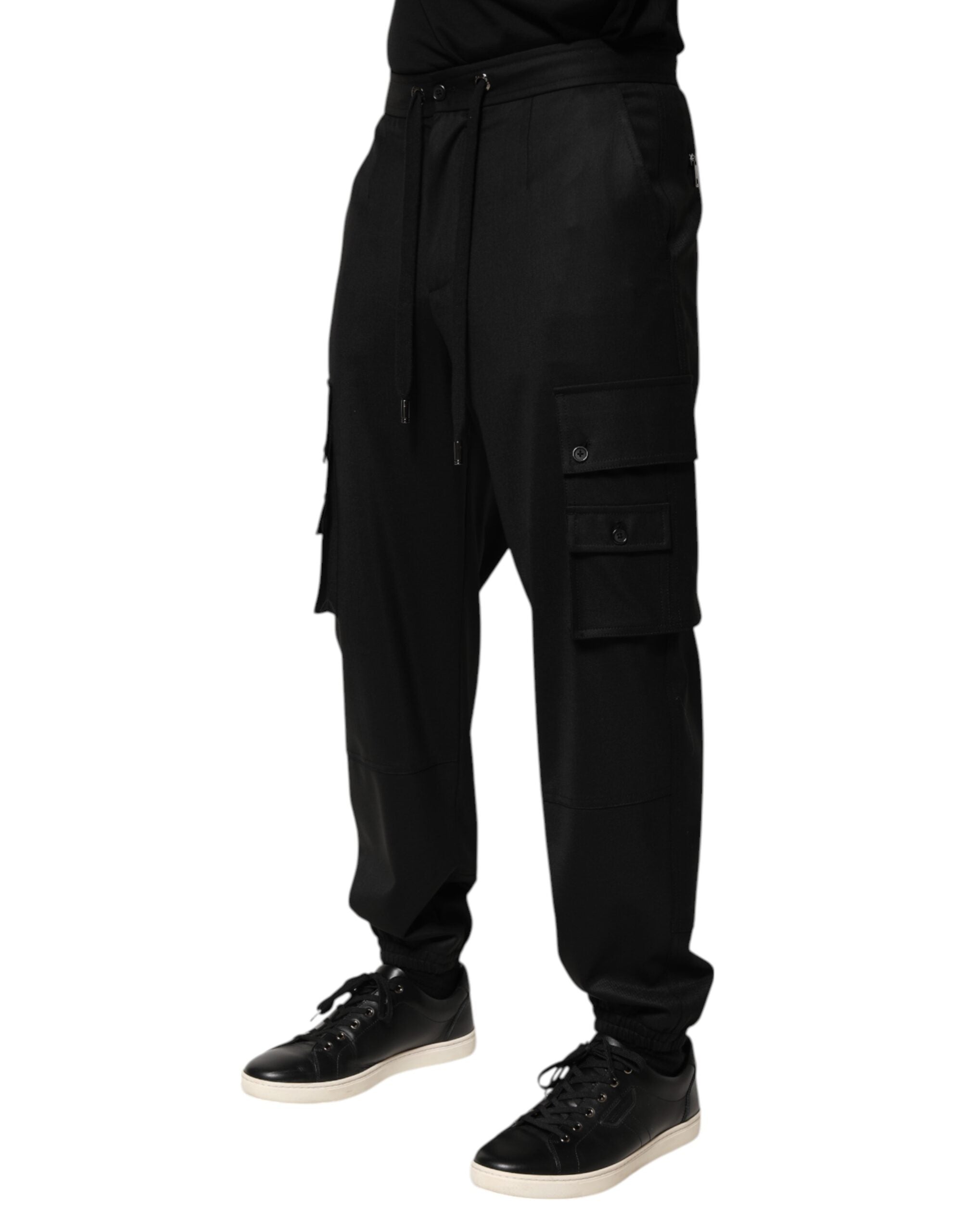 Solid Black Cargo Jogger Men Sweatpants Pants - ventzia